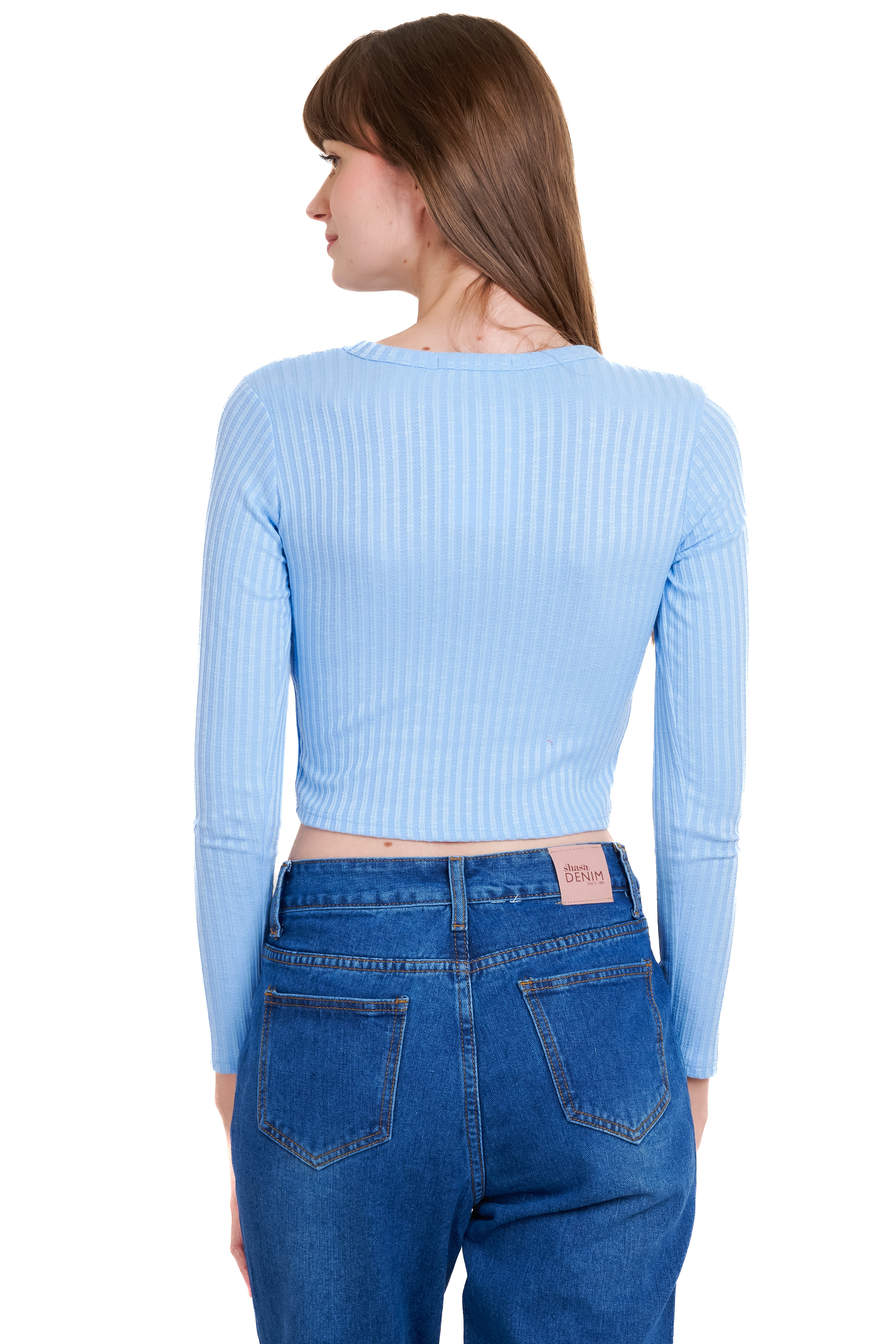Top manga larga textura AZUL CIELO