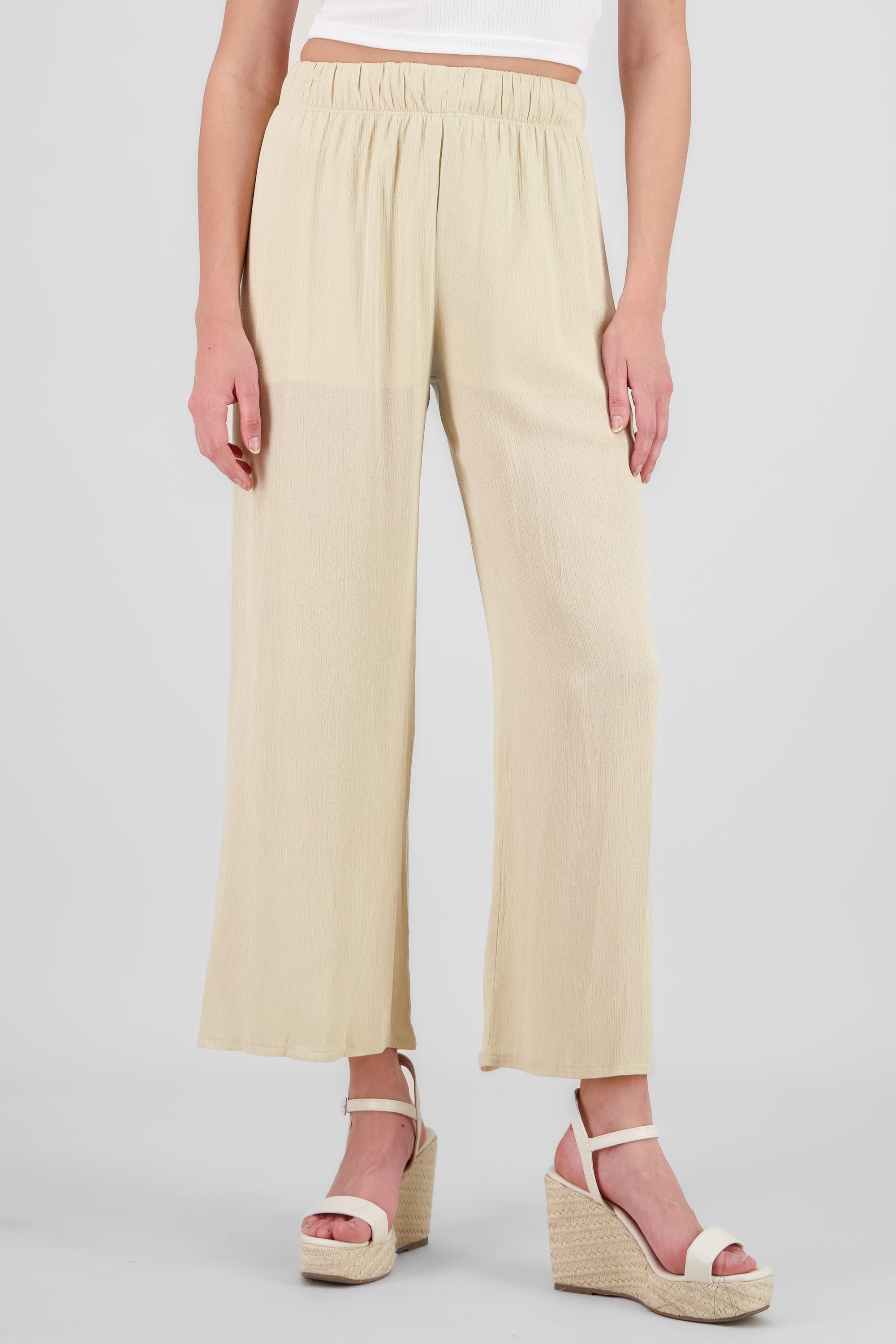 Pantalón Wide Leg Cintura Elástico BEIGE