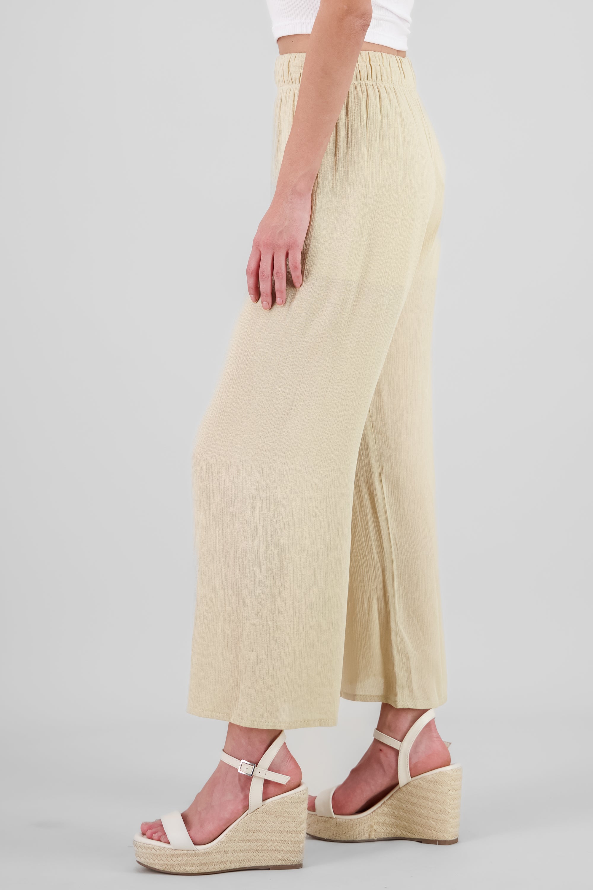 Pantalón Wide Leg Cintura Elástico BEIGE