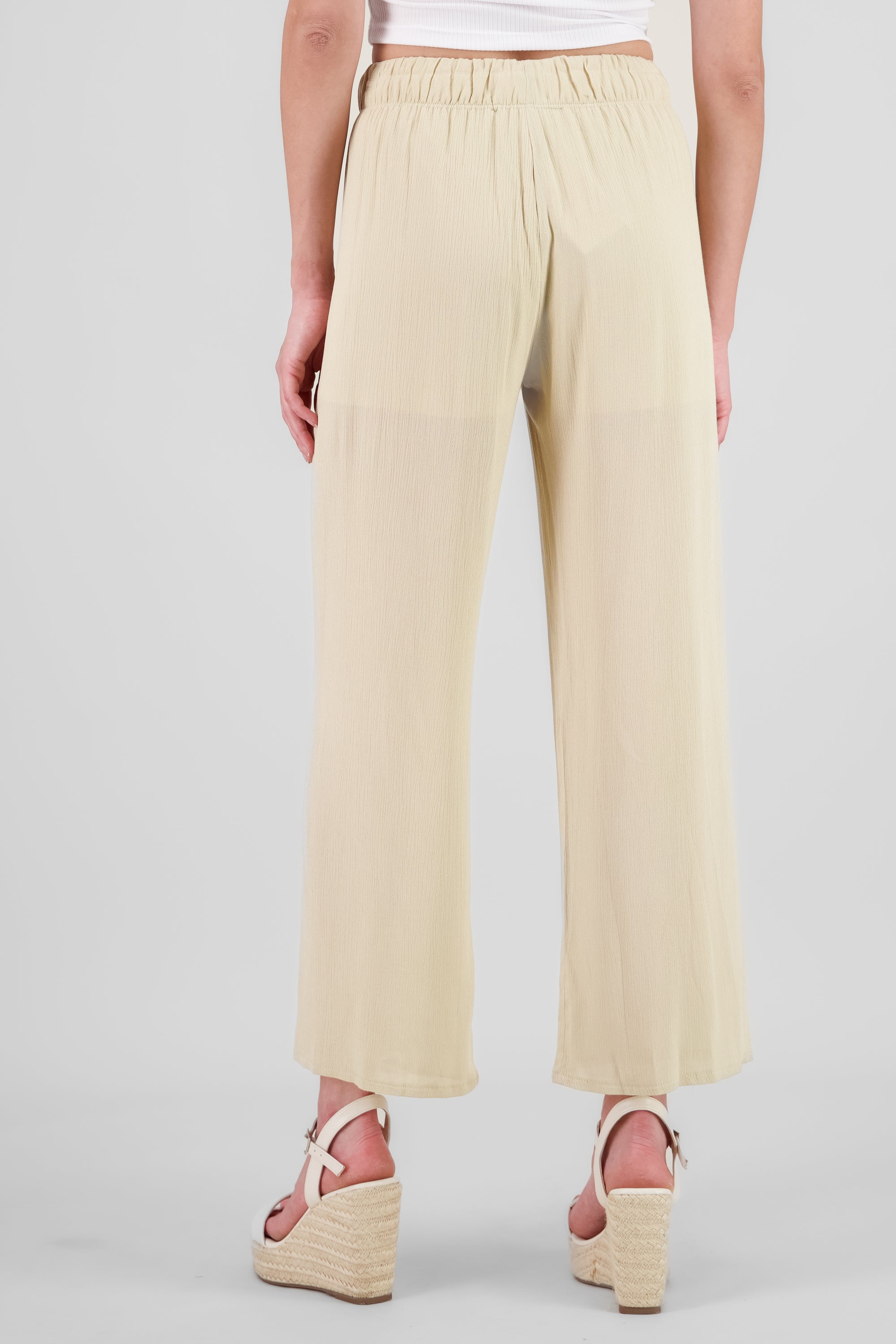 Pantalón Wide Leg Cintura Elástico BEIGE