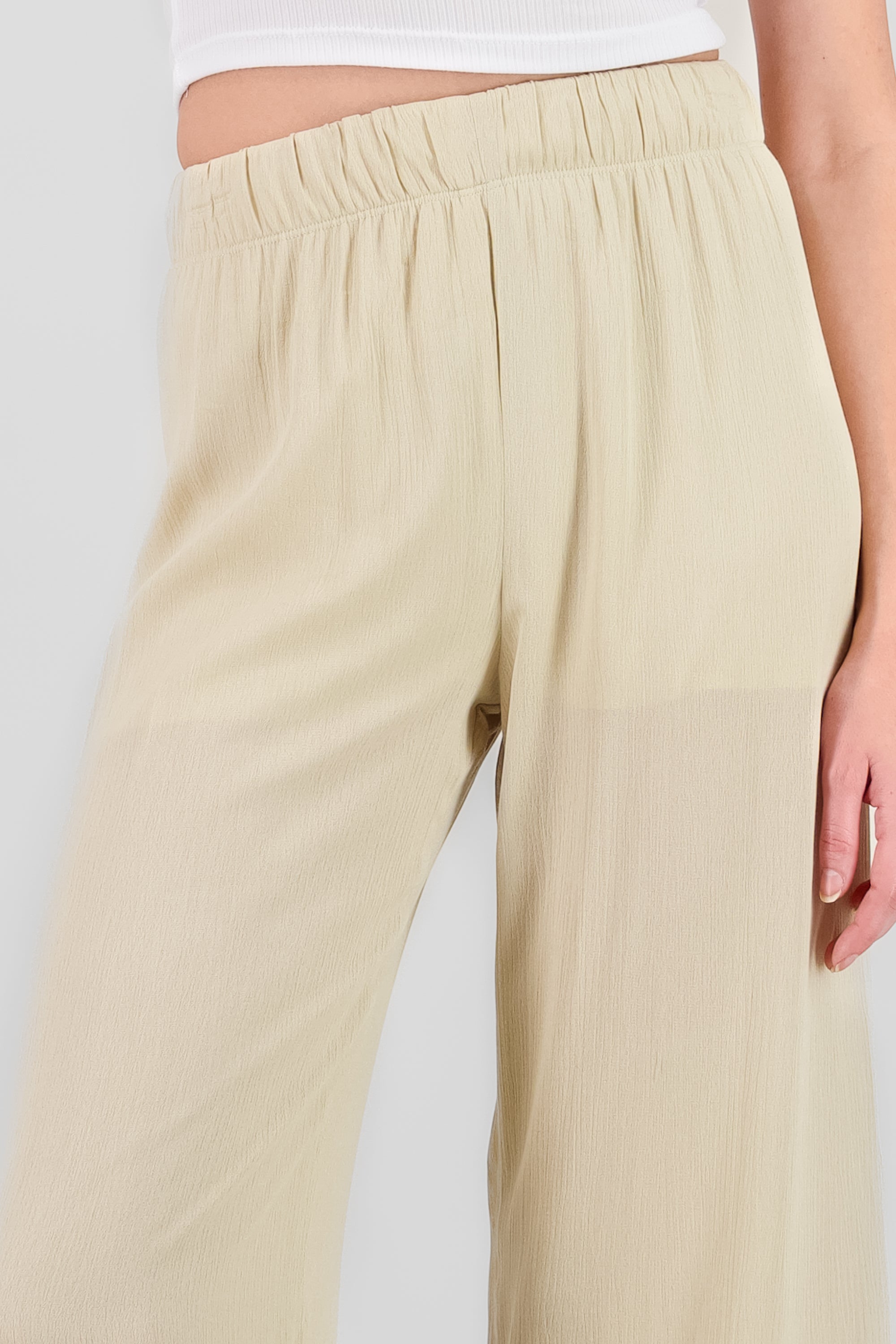 Pantalón Wide Leg Cintura Elástico BEIGE