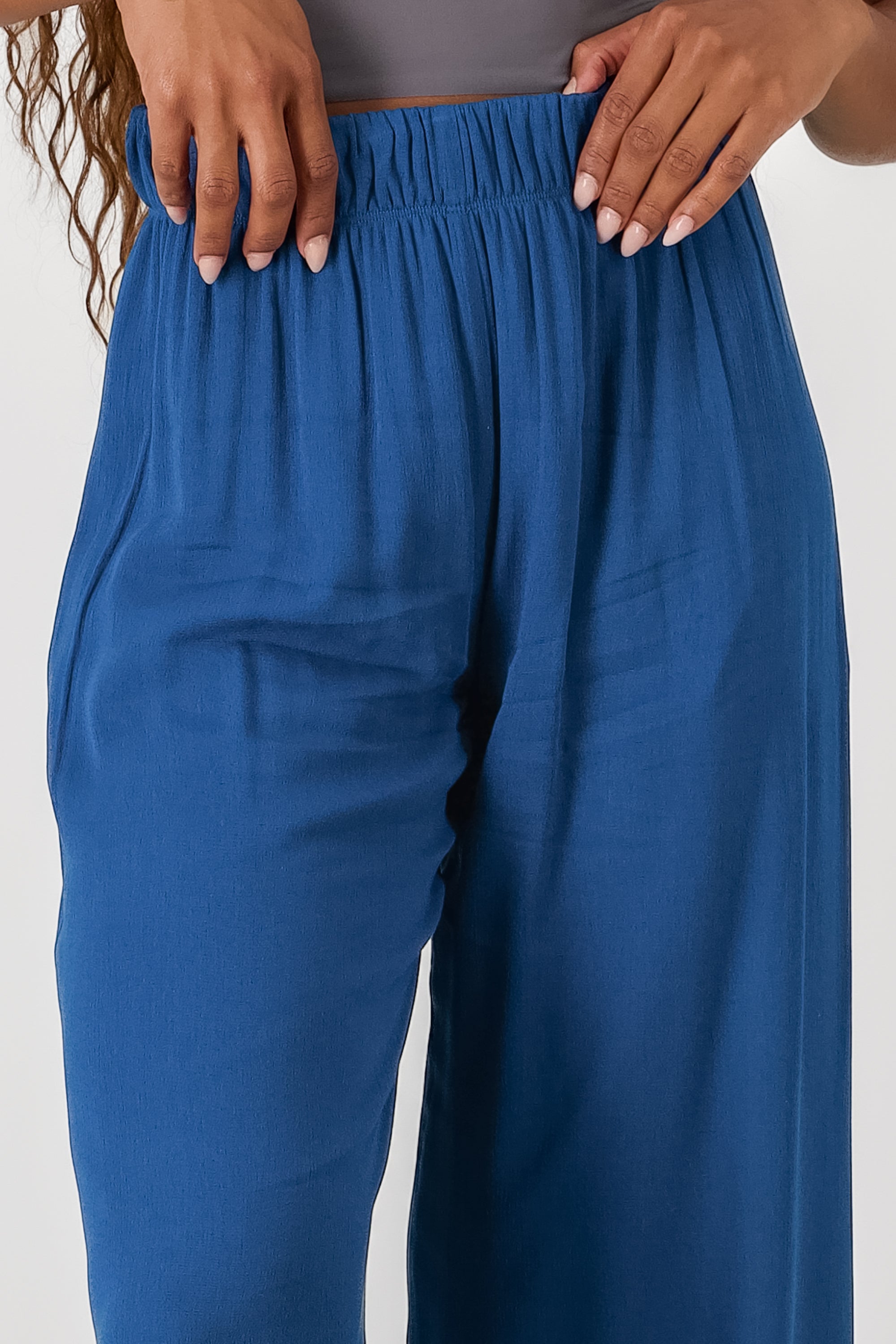 Pantalón Wide Leg Cintura Elástico AZUL