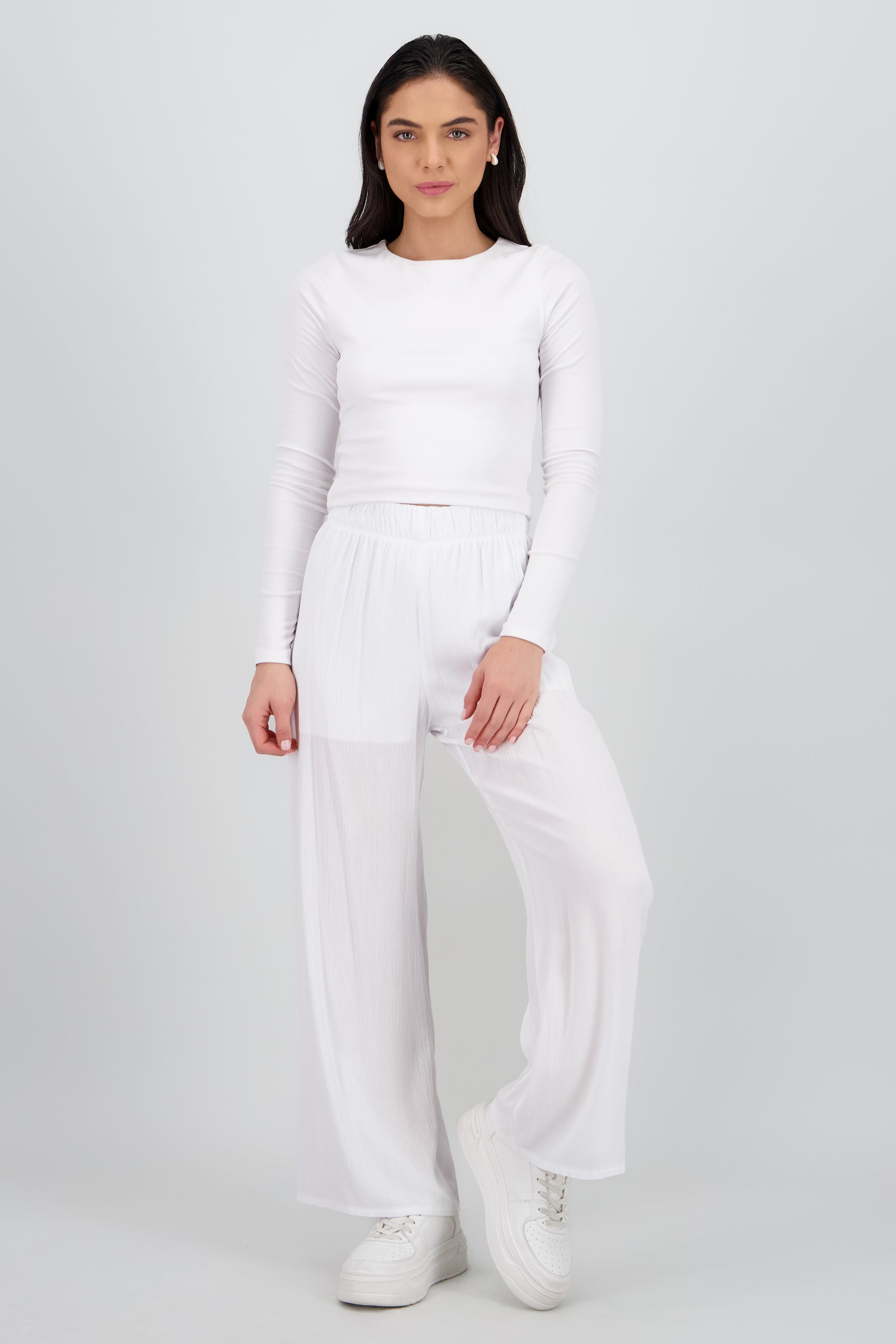 Pantalón Wide Leg Cintura Elástico BLANCO