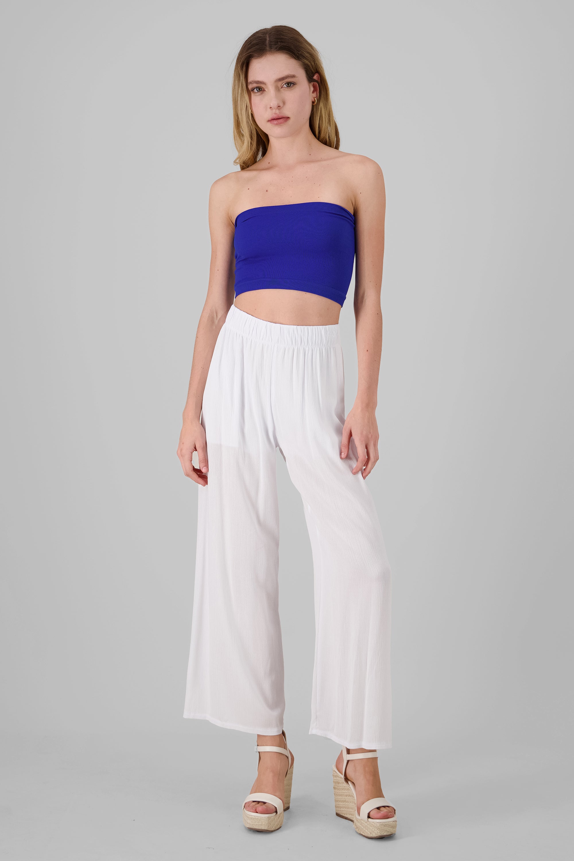 Pantalón Wide Leg Cintura Elástico BLANCO