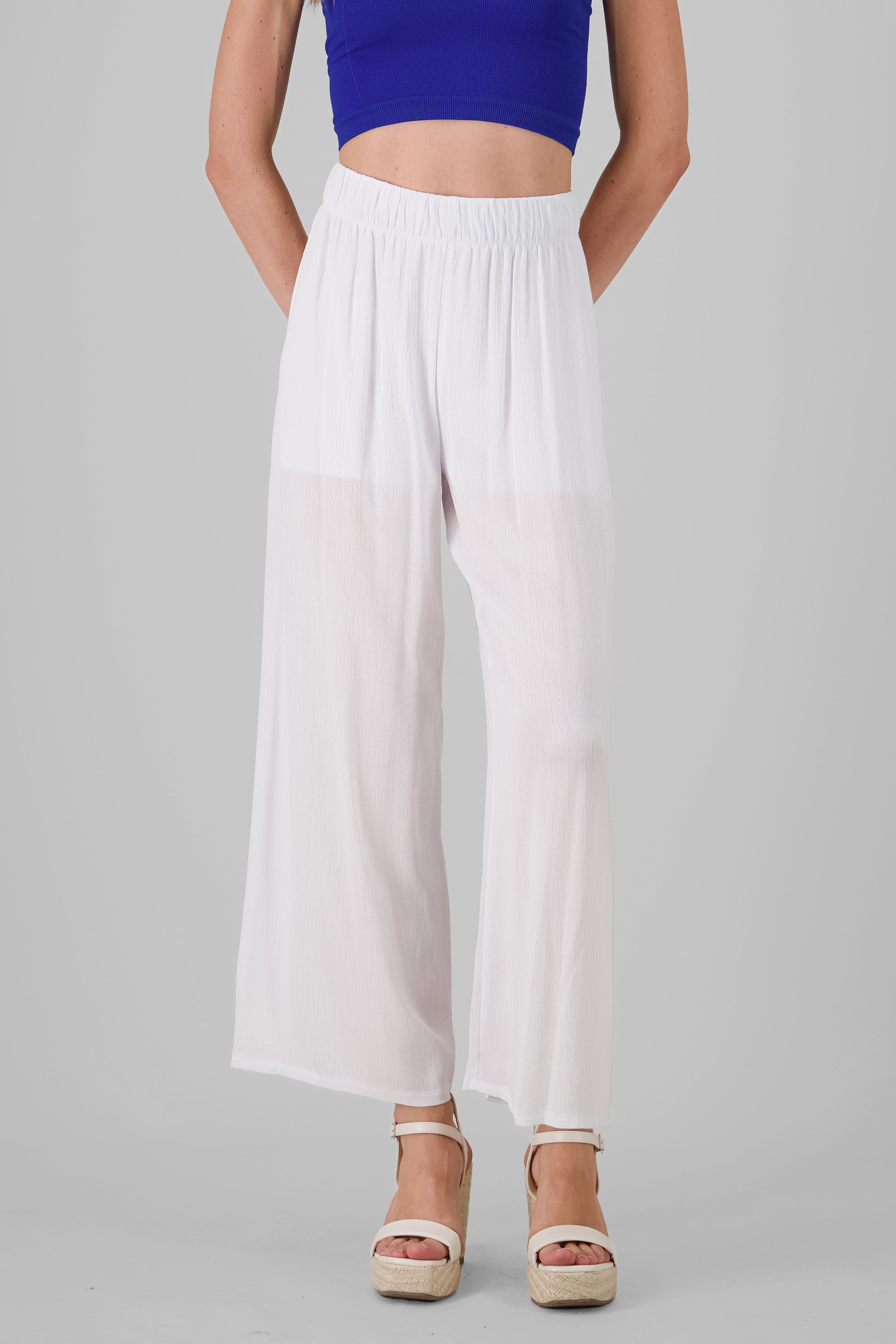 Pantalón Wide Leg Cintura Elástico BLANCO