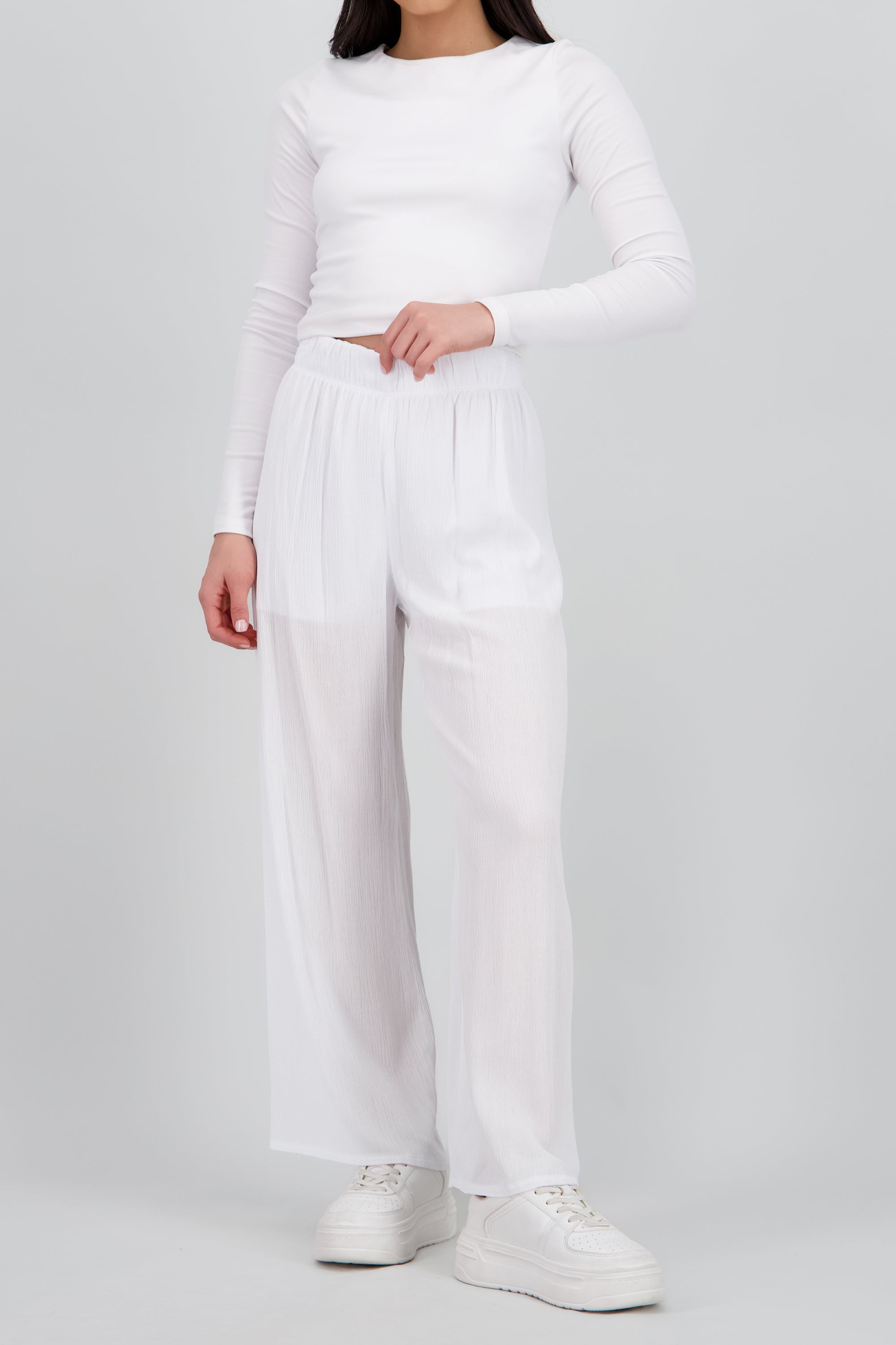 Pantalón Wide Leg Cintura Elástico BLANCO