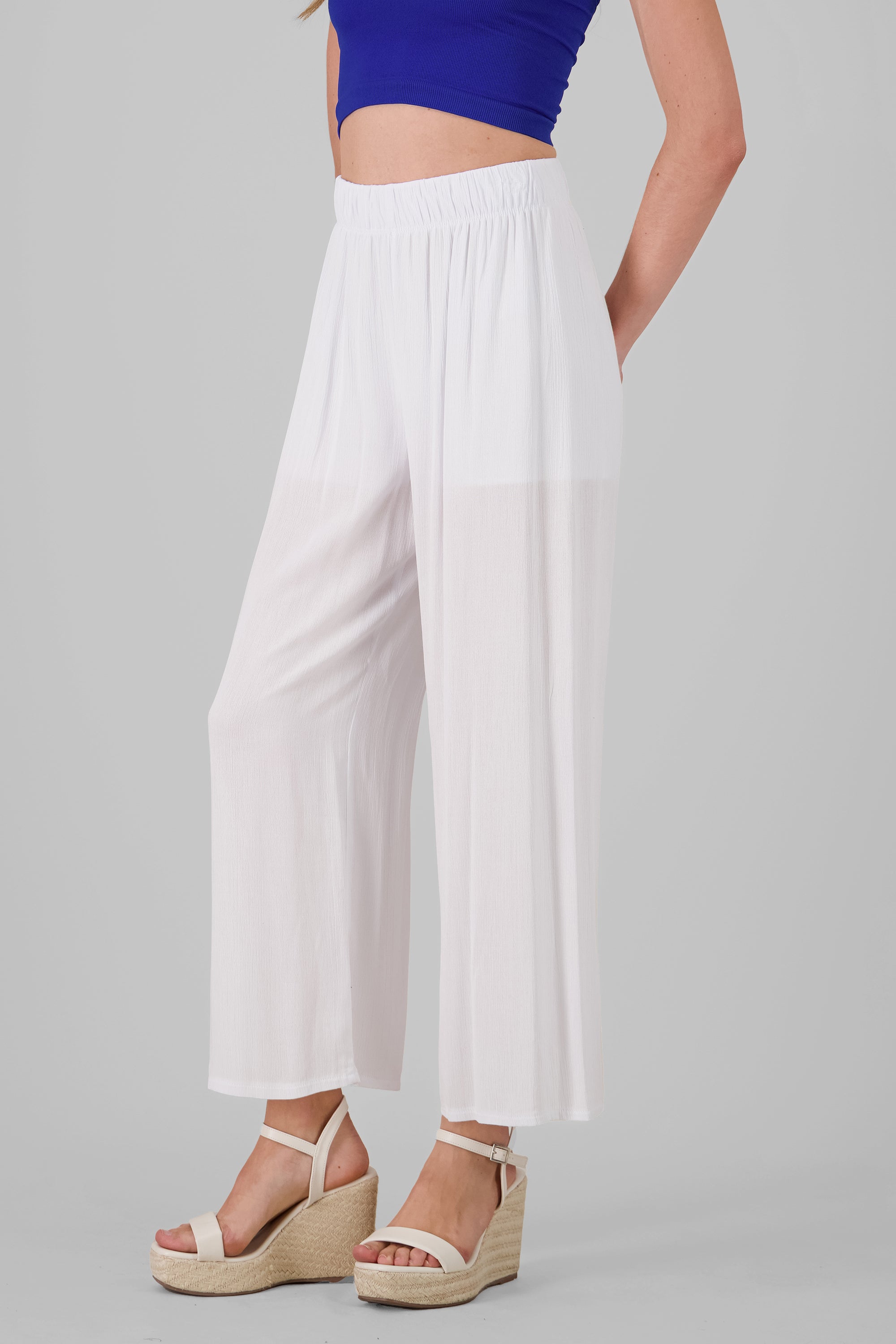 Pantalón Wide Leg Cintura Elástico BLANCO