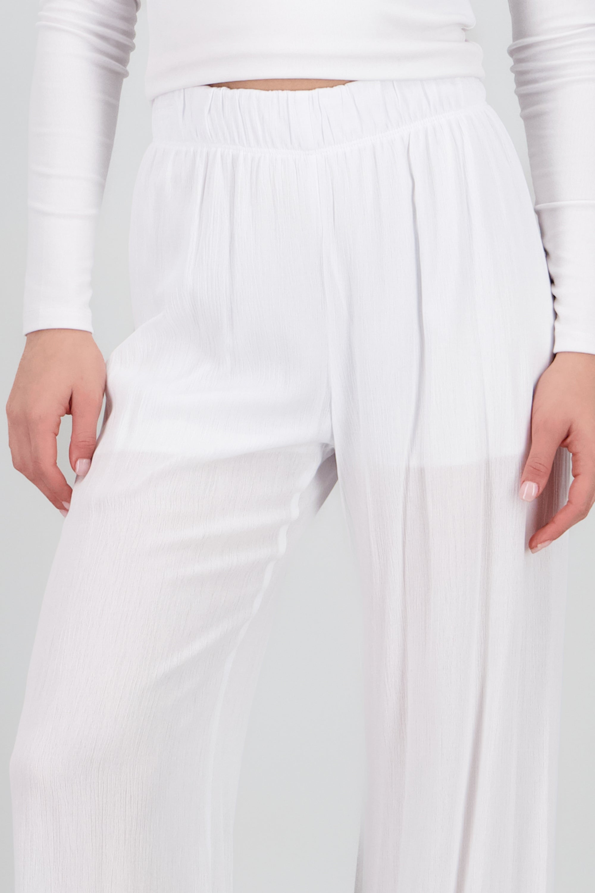 Pantalón Wide Leg Cintura Elástico BLANCO