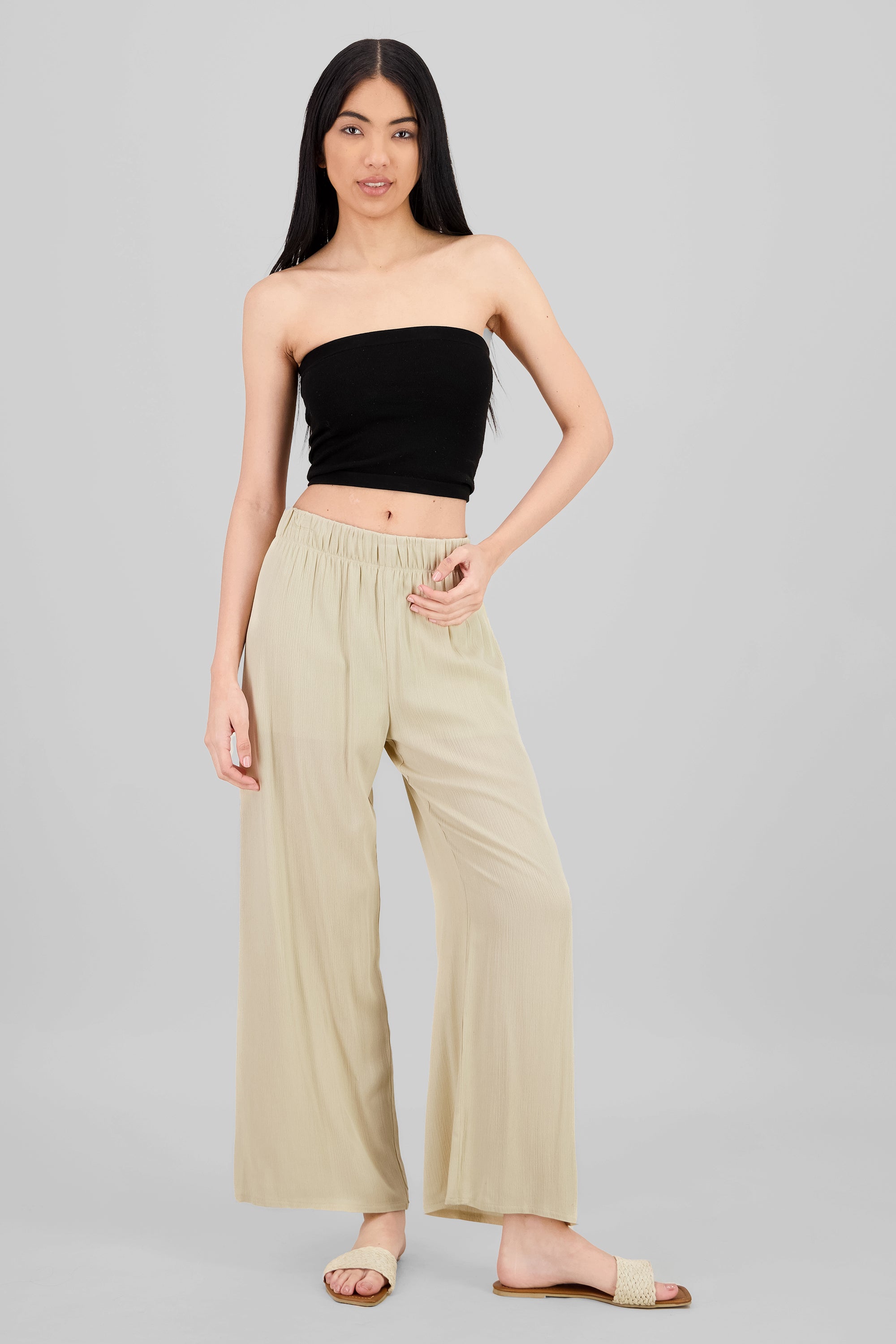 Pantalón Wide Leg Cintura Elástico CREMA