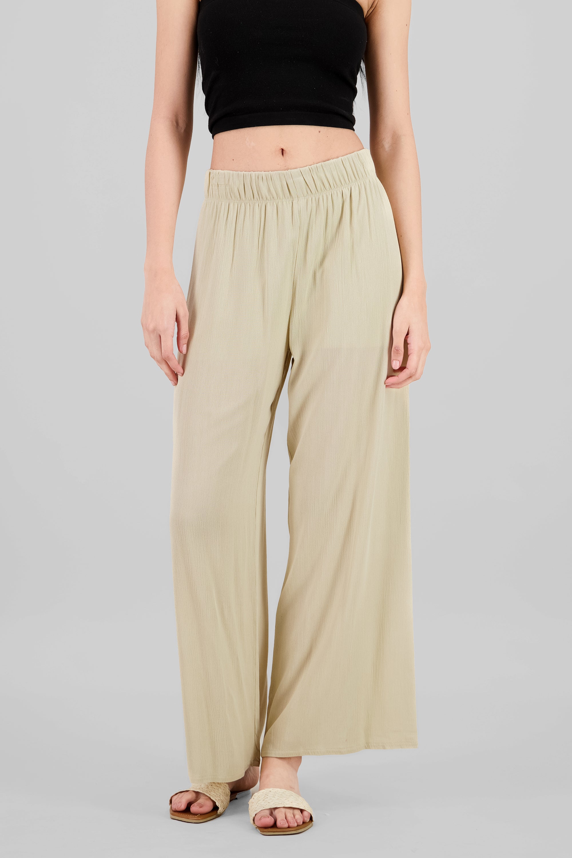 Pantalón Wide Leg Cintura Elástico CREMA