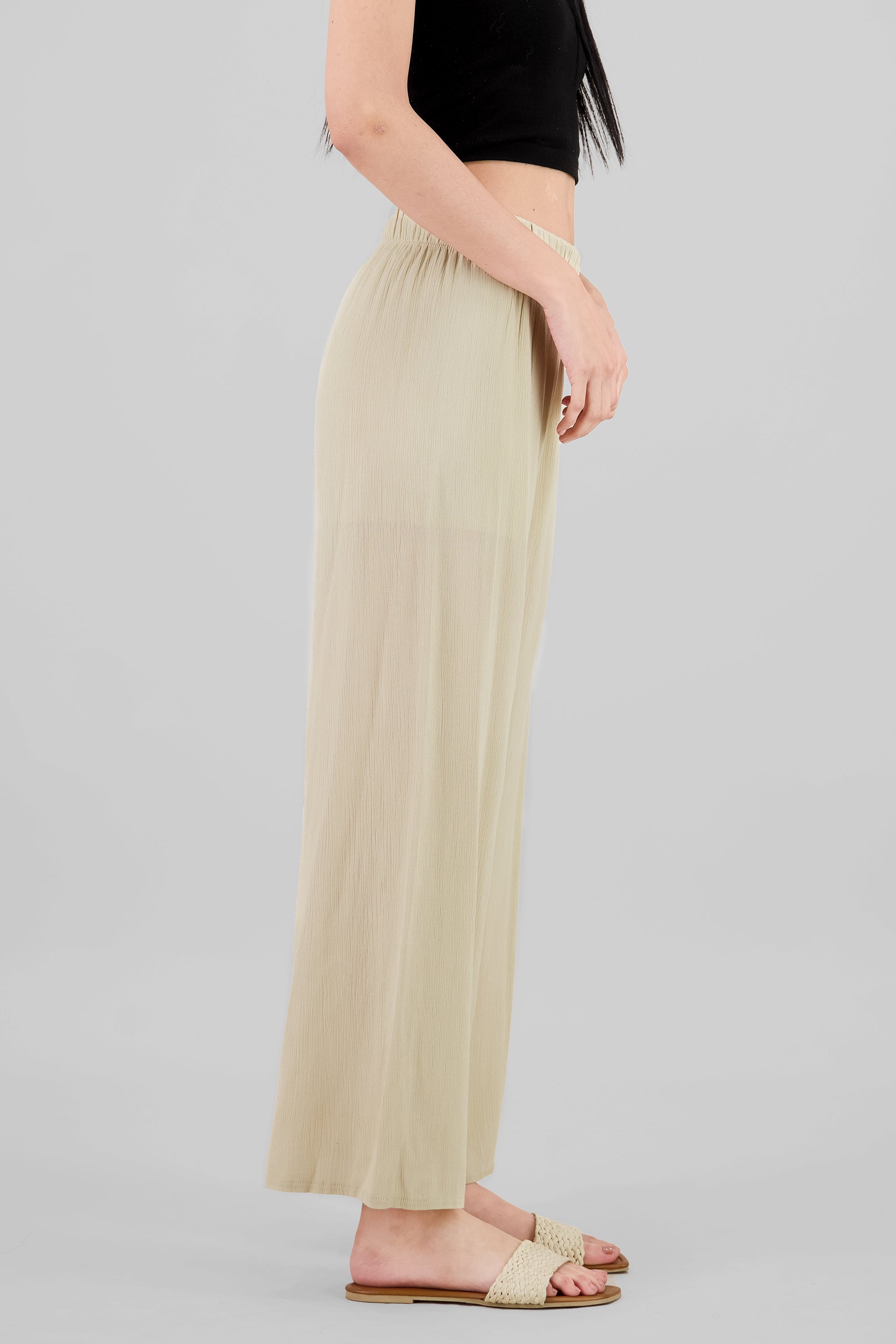 Pantalón Wide Leg Cintura Elástico CREMA