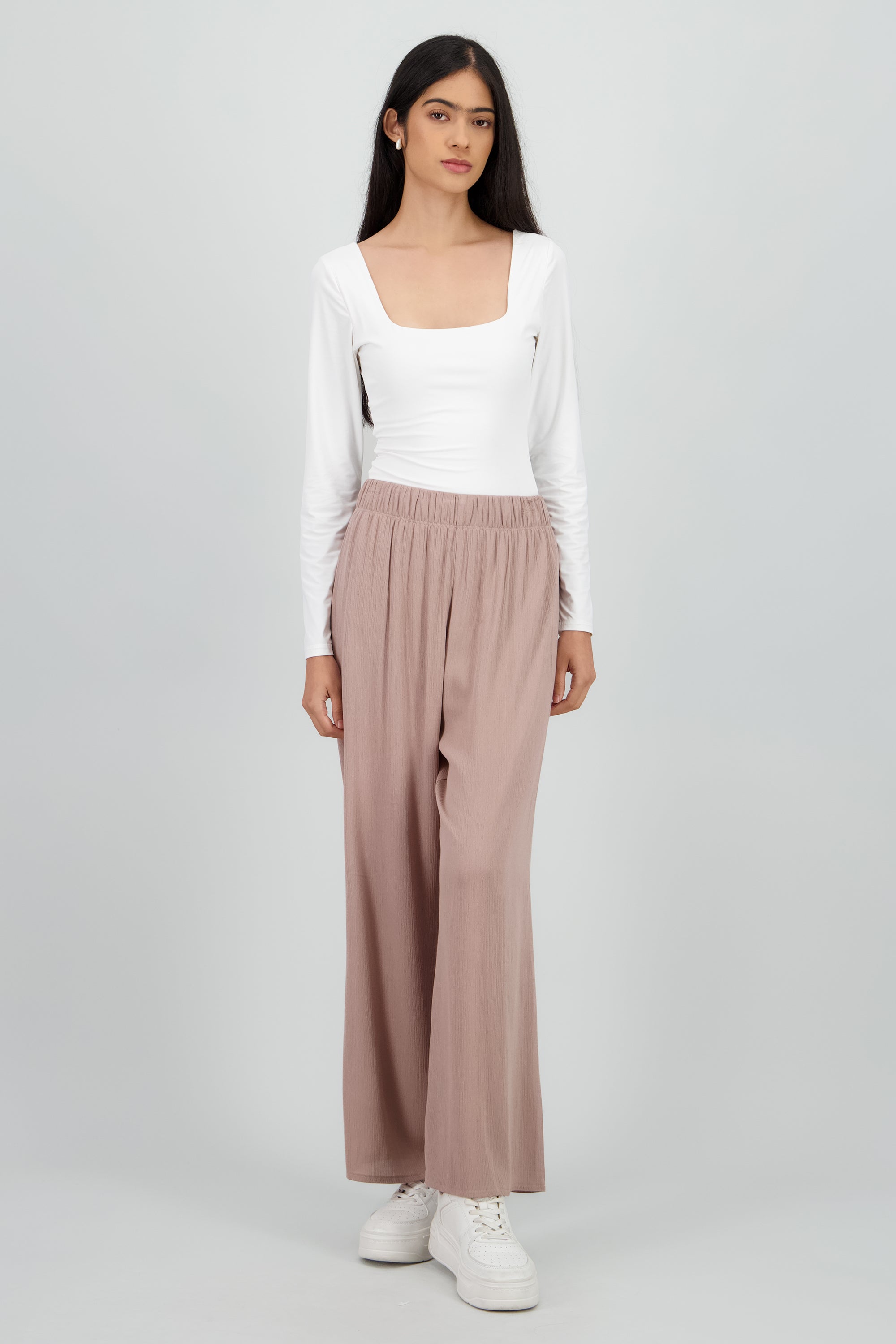 Pantalón Wide Leg Cintura Elástico CAFE