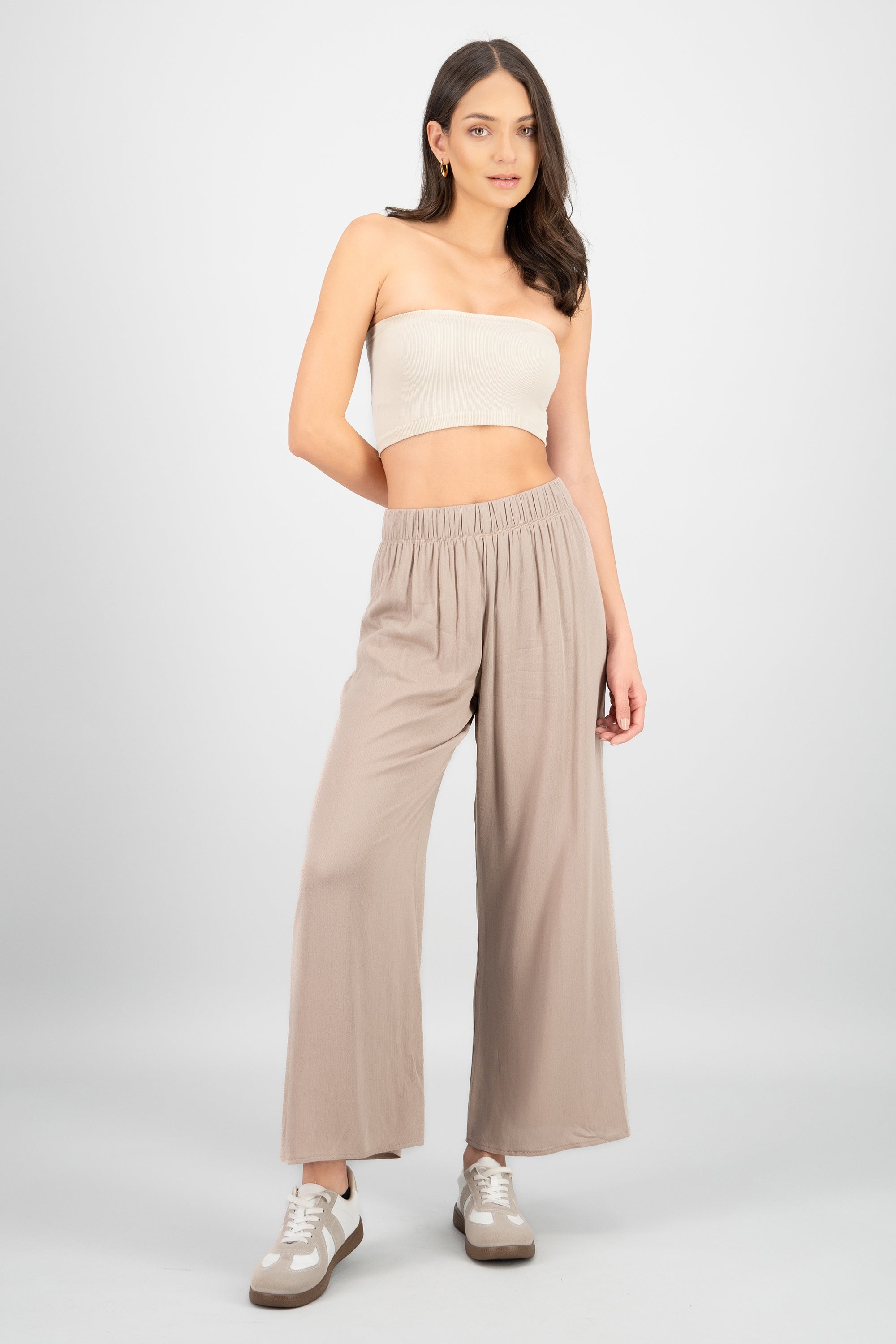 Pantalón Wide Leg Cintura Elástico CAFE