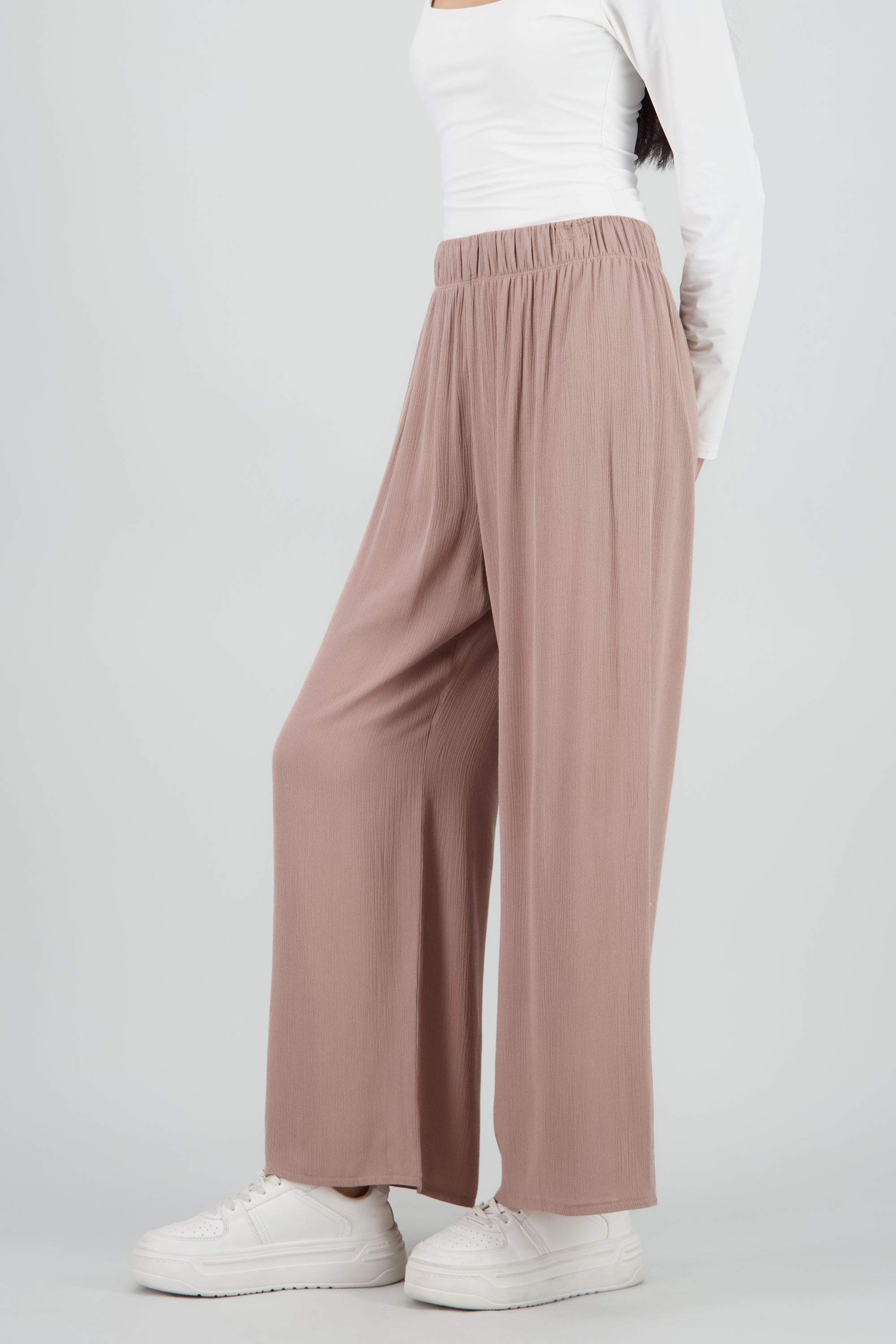 Pantalón Wide Leg Cintura Elástico CAFE