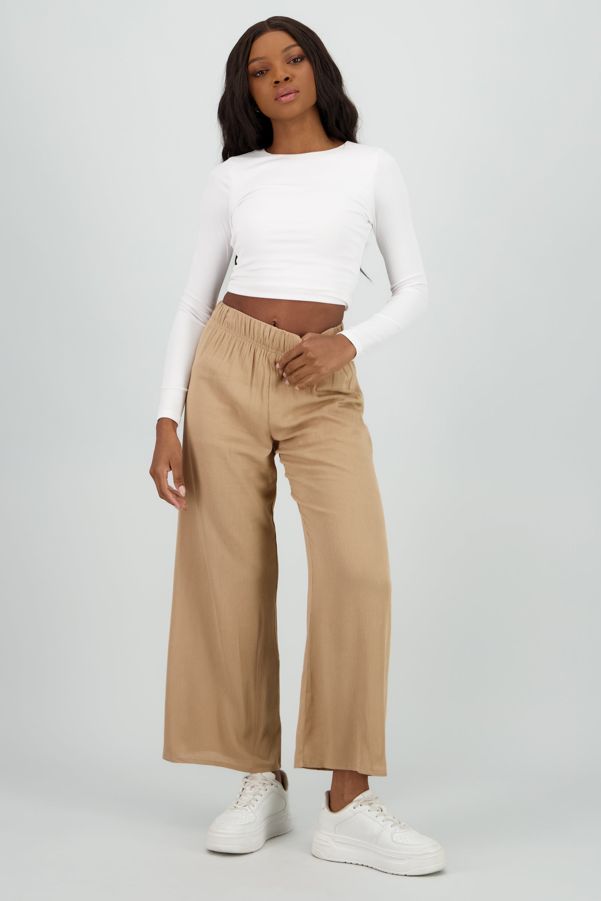 Pantalón Wide Leg Cintura Elástico TAUPE