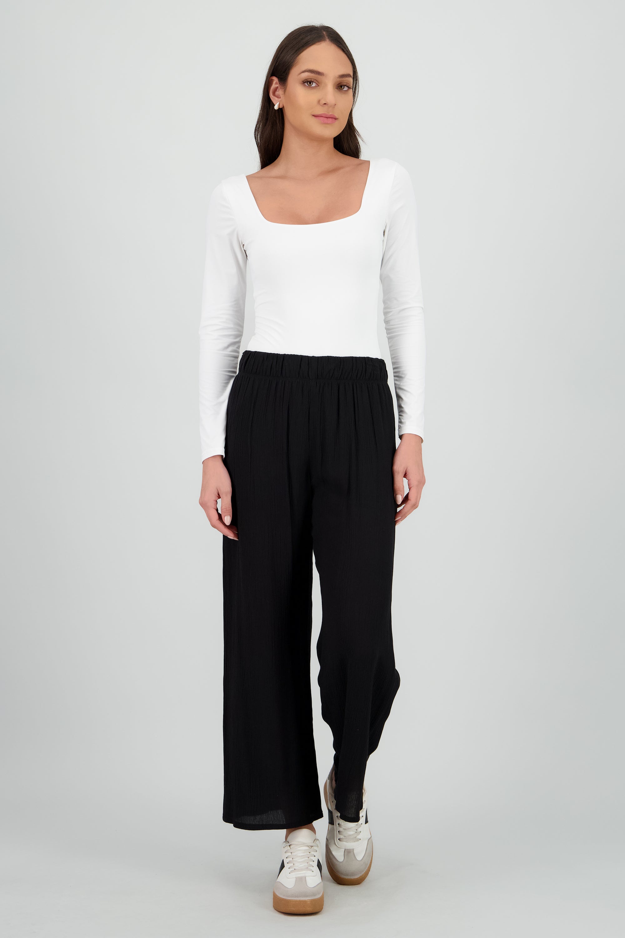 Pantalón Wide Leg Cintura Elástico NEGRO