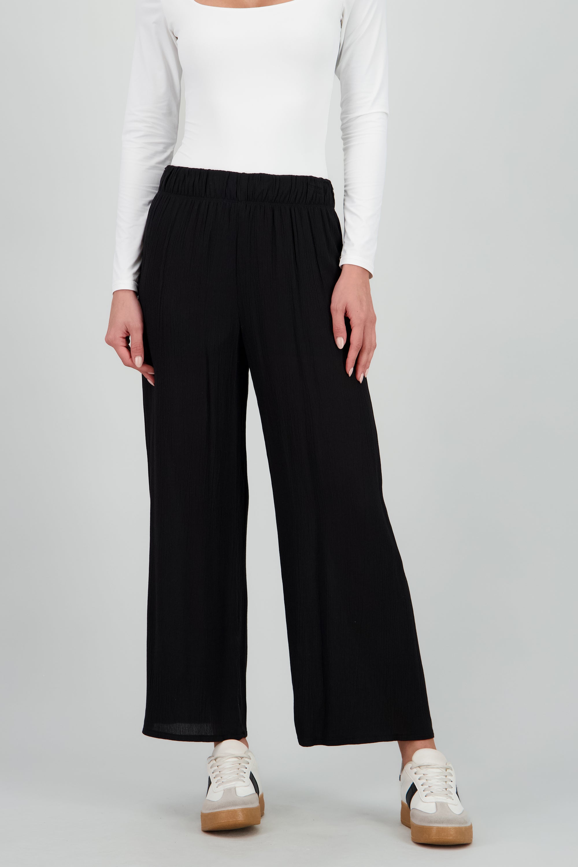 Pantalón Wide Leg Cintura Elástico NEGRO