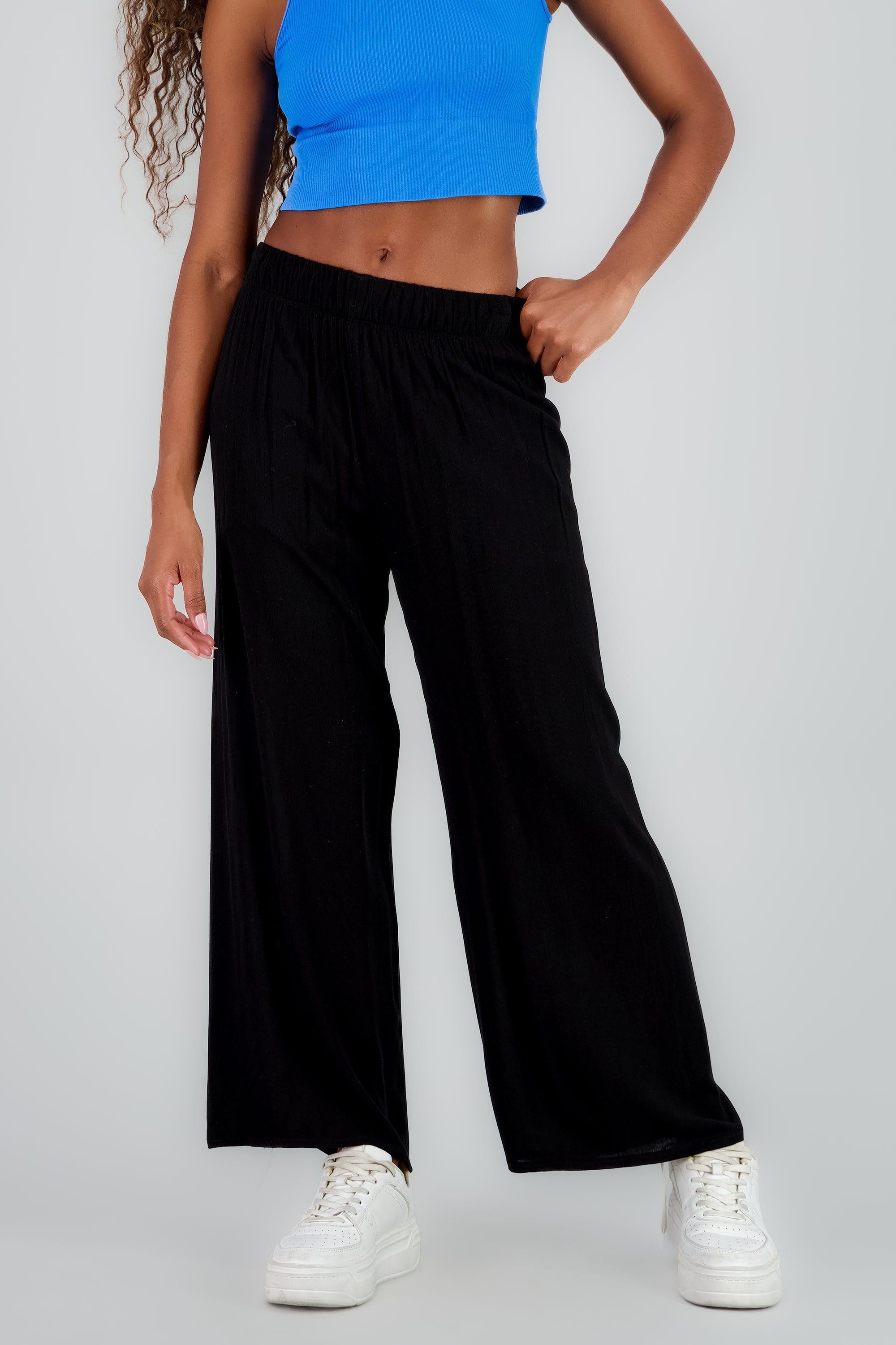 Pantalón Wide Leg Cintura Elástico NEGRO