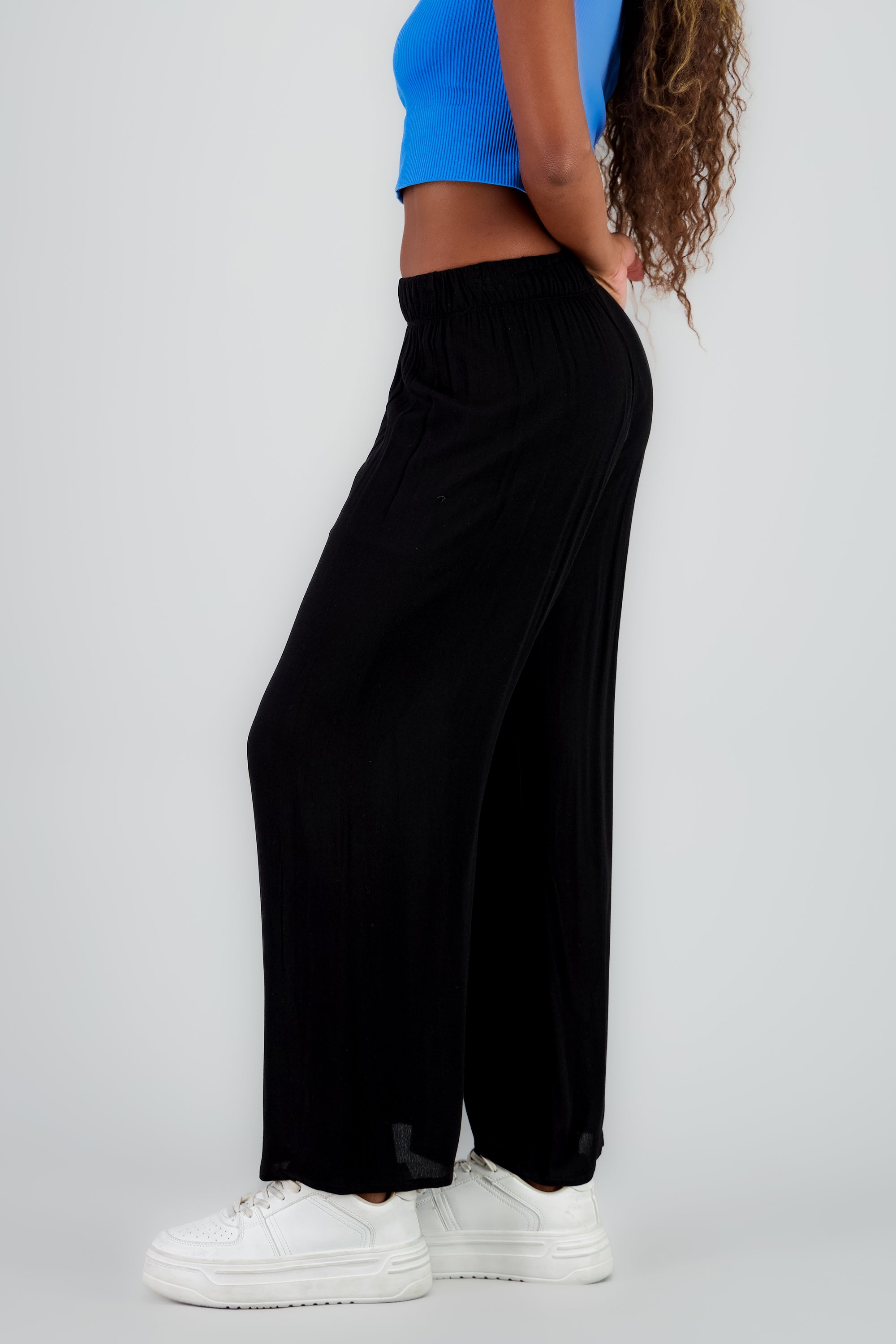 Pantalón Wide Leg Cintura Elástico NEGRO