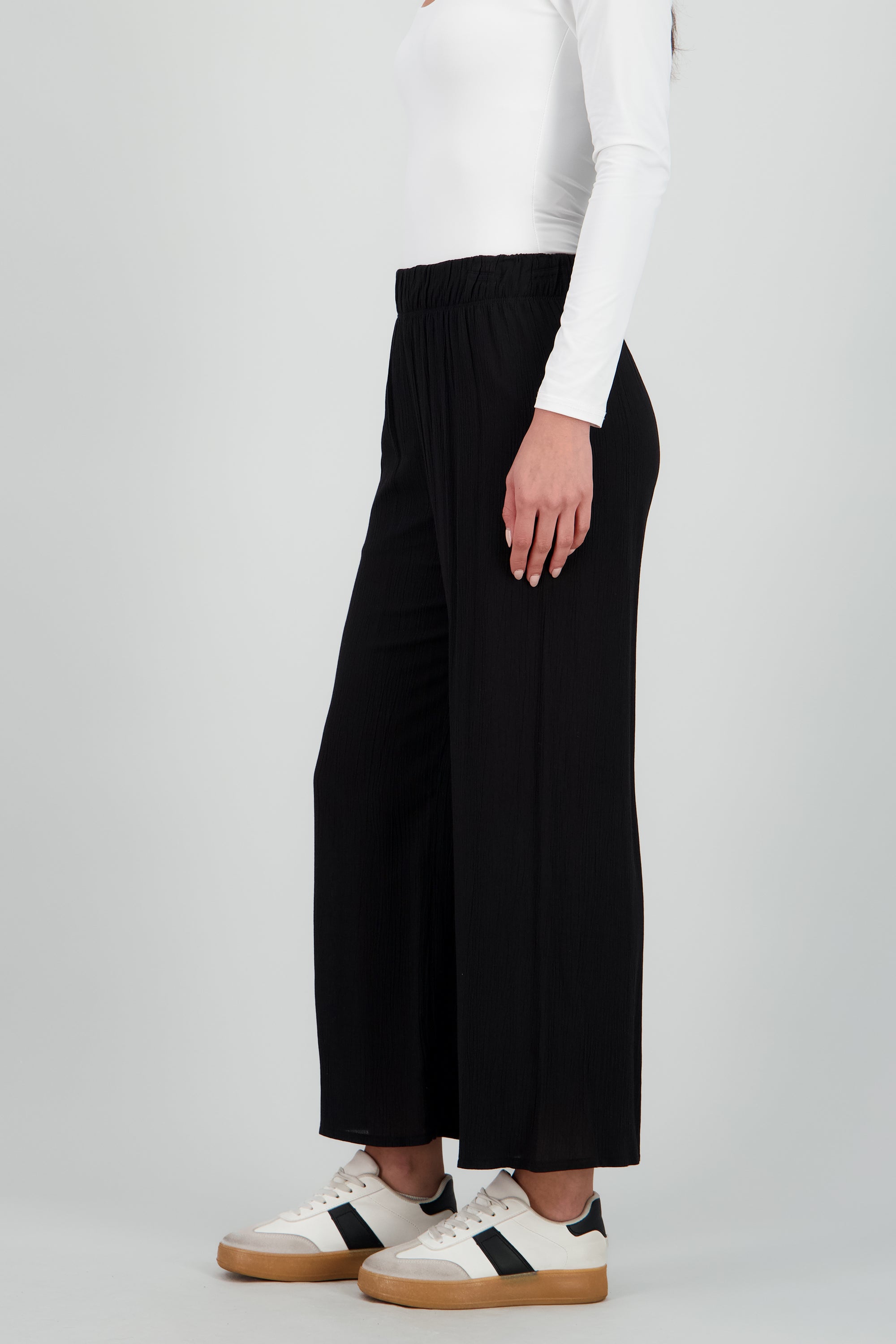 Pantalón Wide Leg Cintura Elástico NEGRO