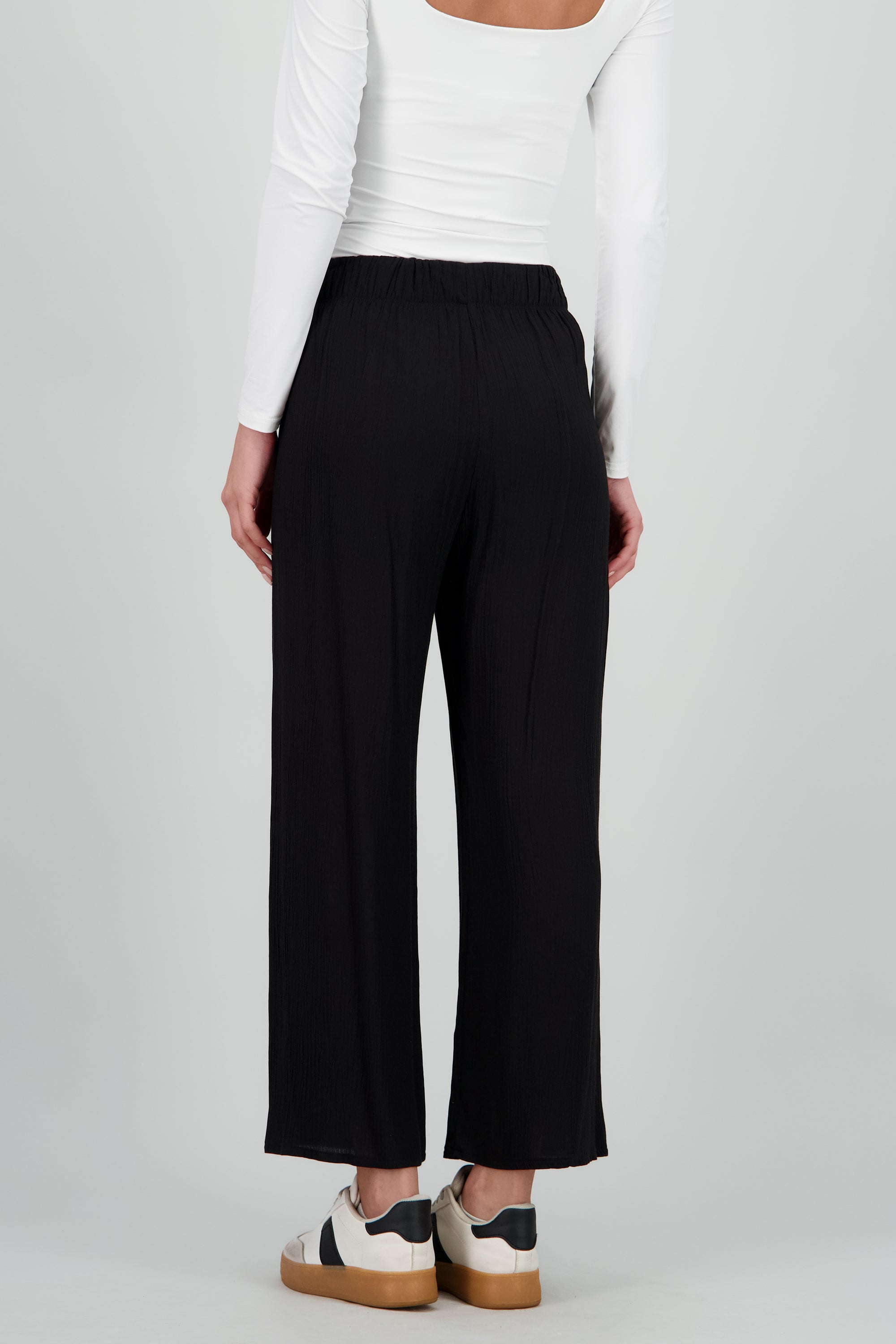Pantalón Wide Leg Cintura Elástico NEGRO