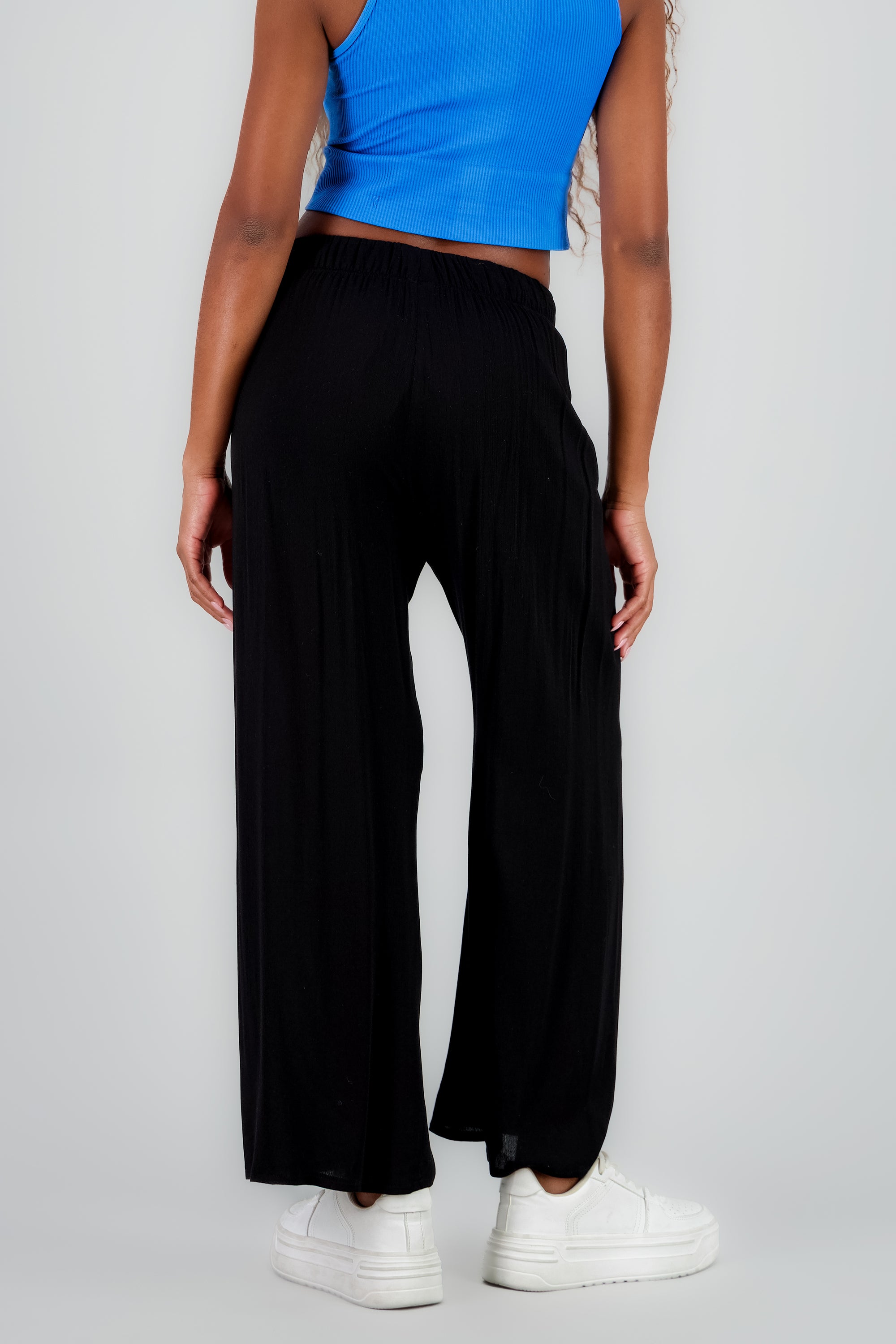 Pantalón Wide Leg Cintura Elástico NEGRO