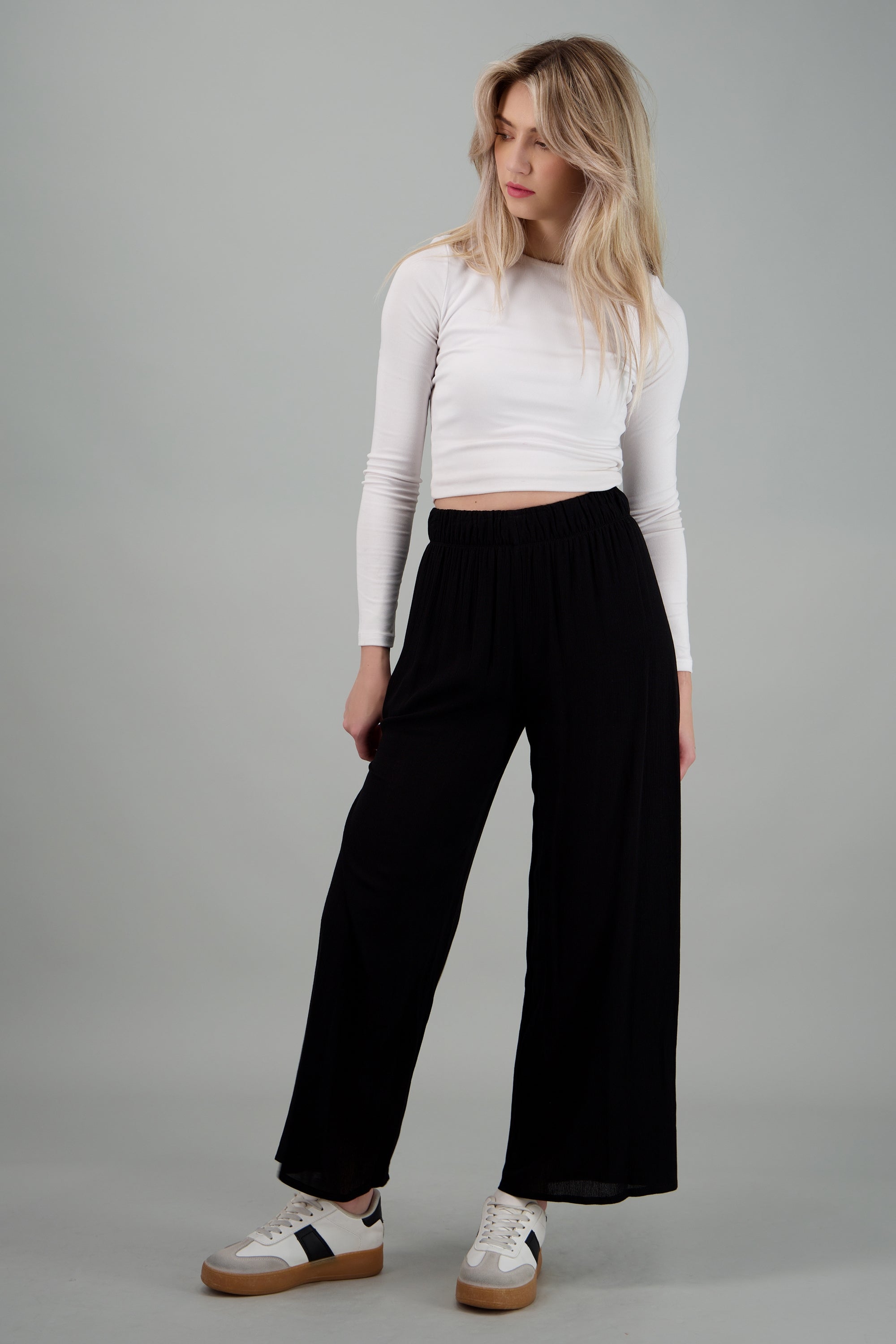 Pantalón Wide Leg Cintura Elástico NEGRO