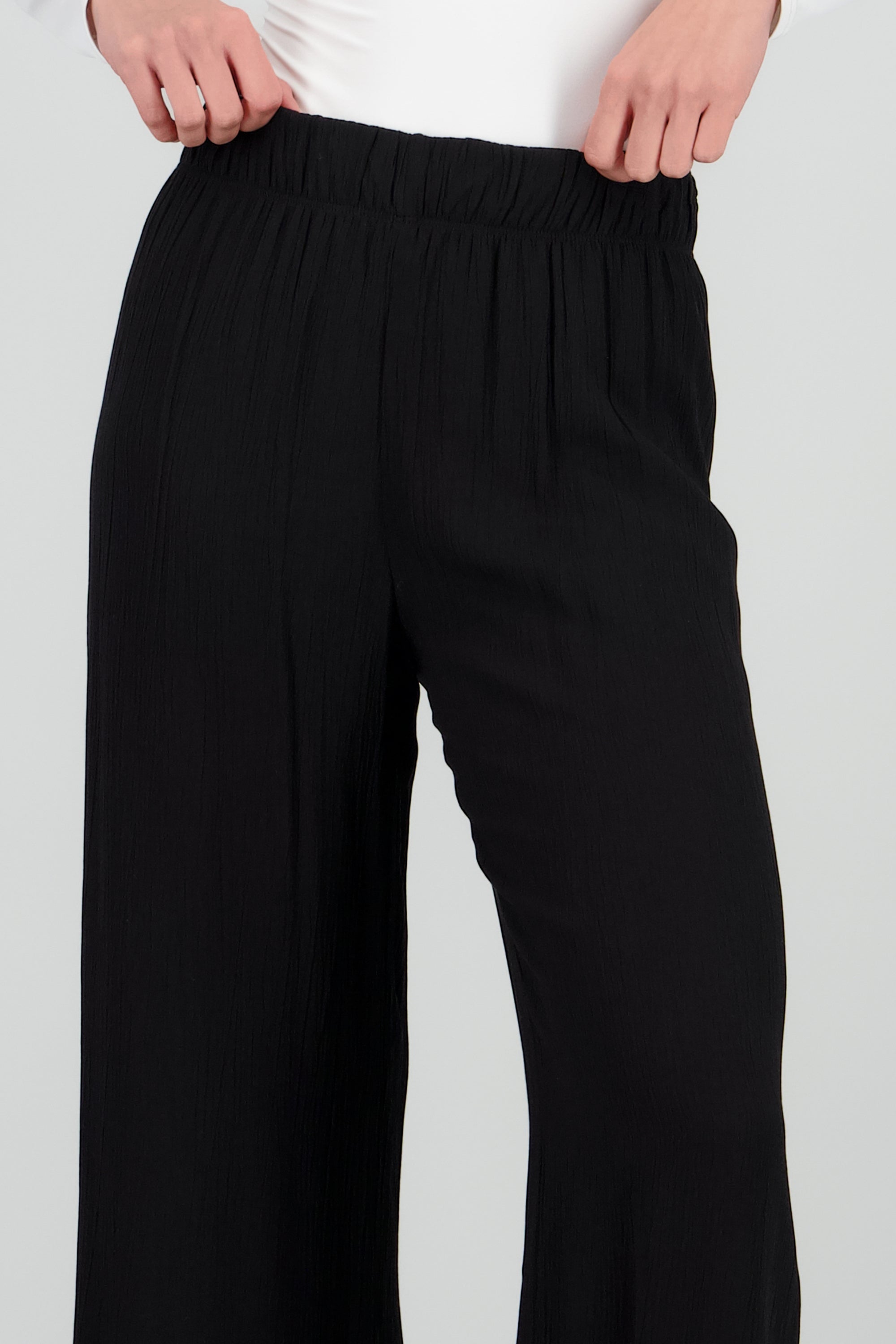 Pantalón Wide Leg Cintura Elástico NEGRO