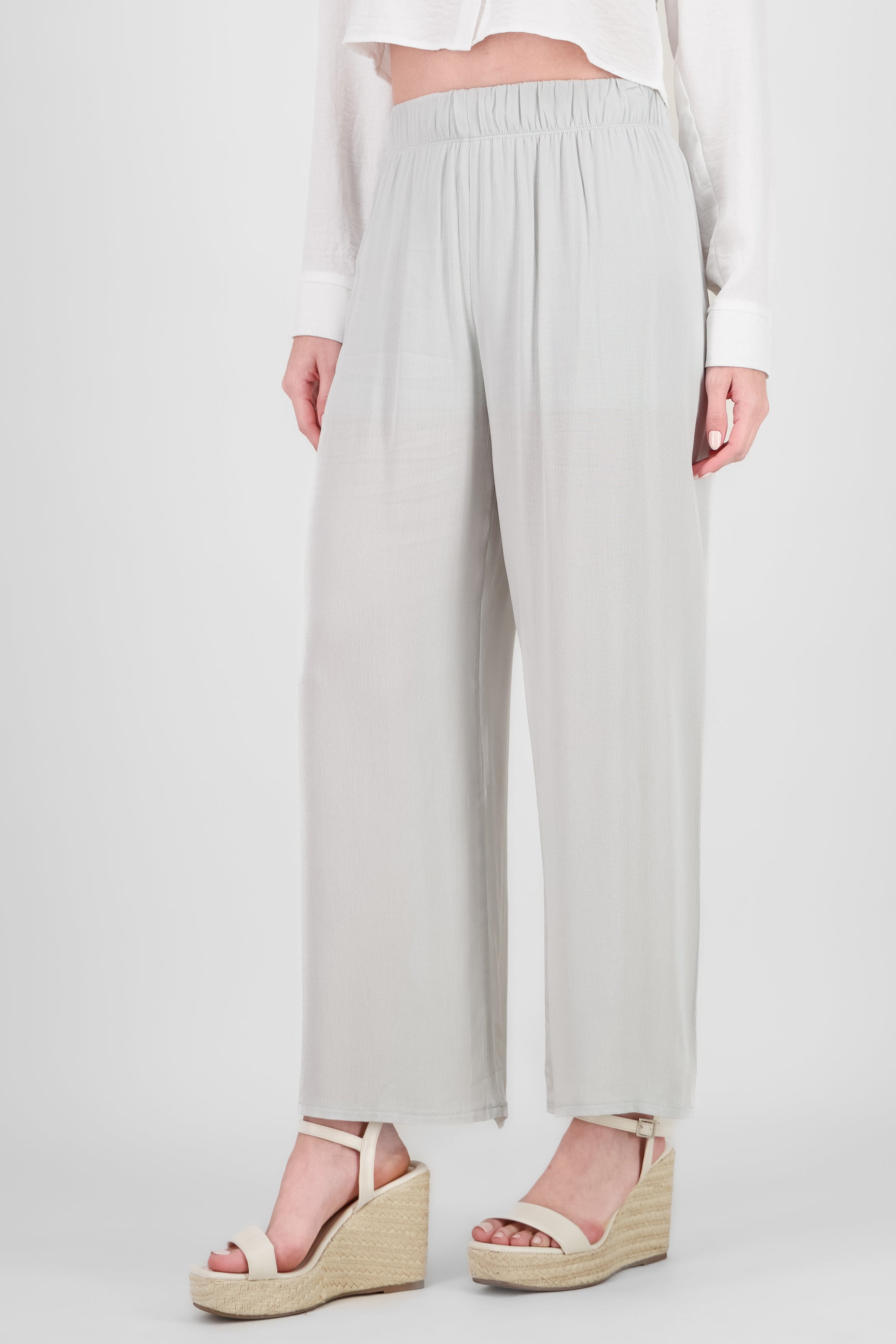 Pantalón Wide Leg Cintura Elástico GRIS CLARO