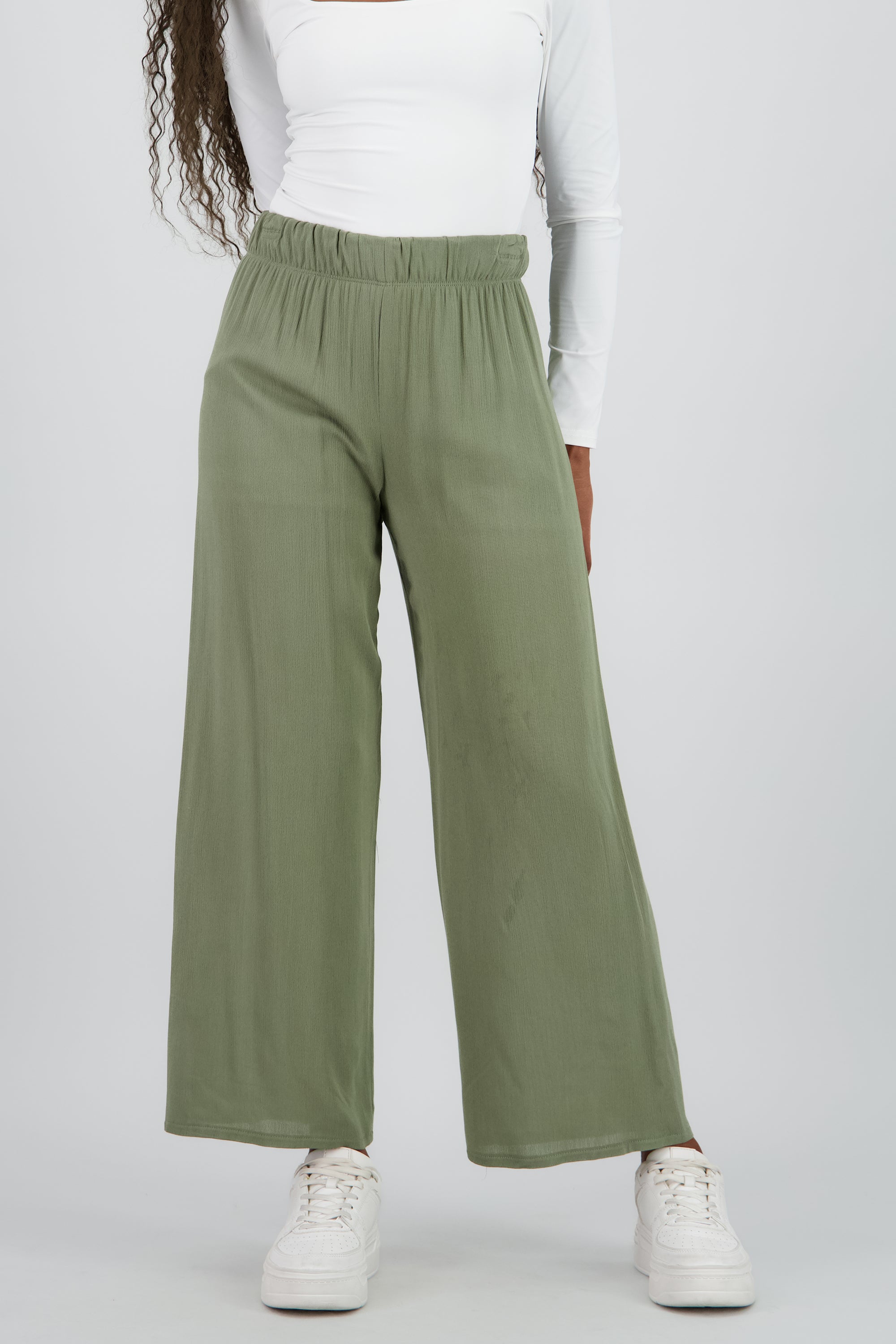 Pantalón Wide Leg Cintura Elástico VERDE CLARO