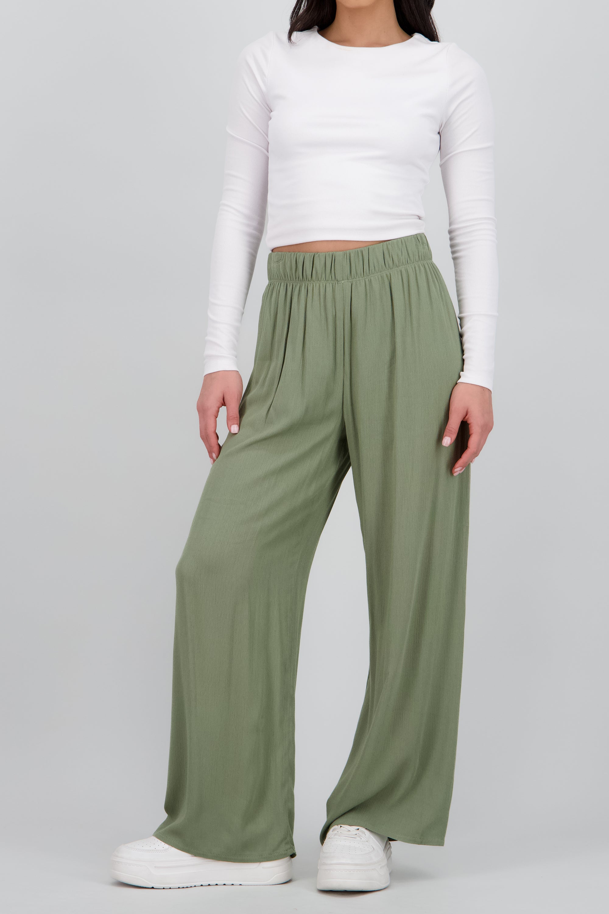 Pantalón Wide Leg Cintura Elástico VERDE CLARO