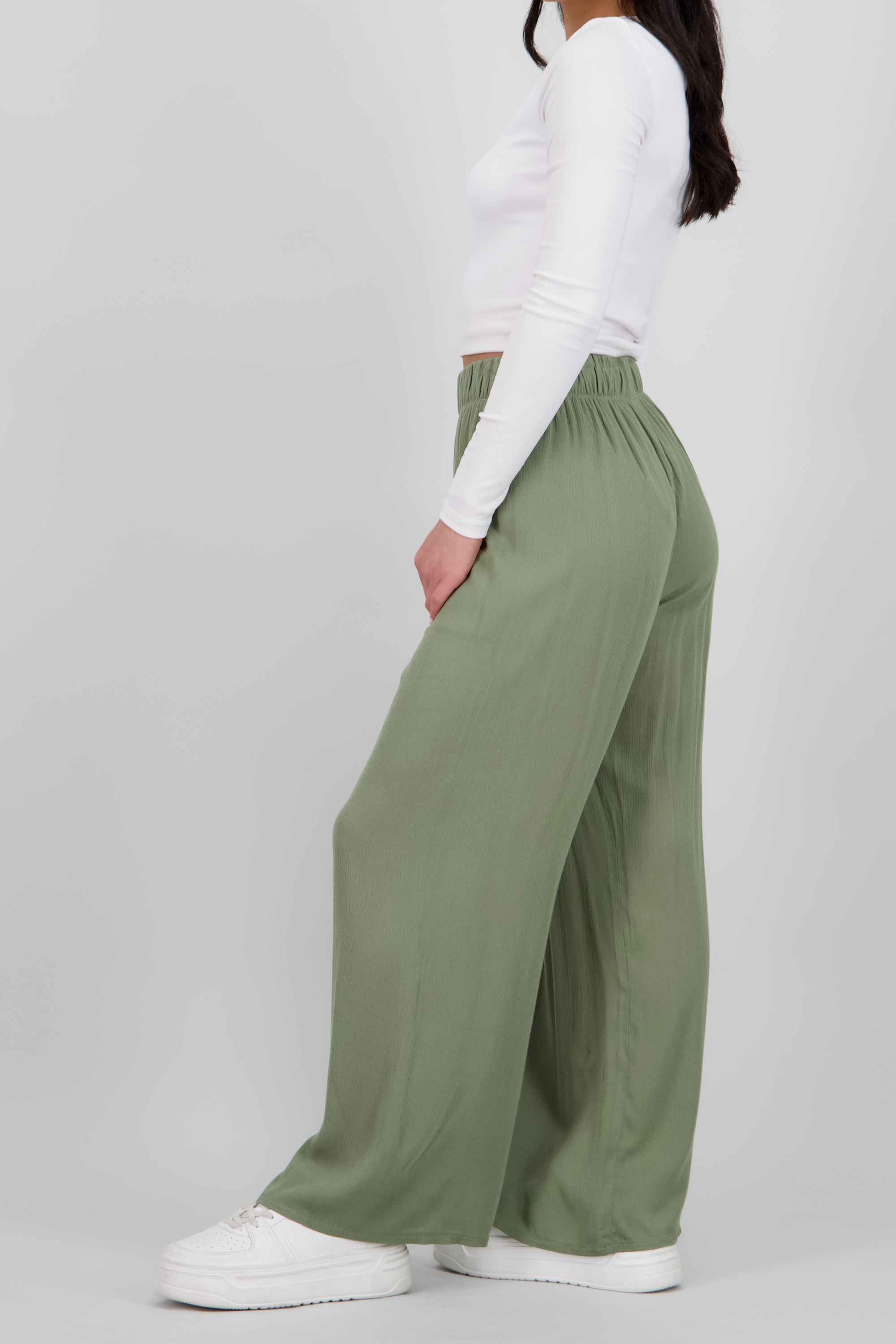 Pantalón Wide Leg Cintura Elástico VERDE CLARO