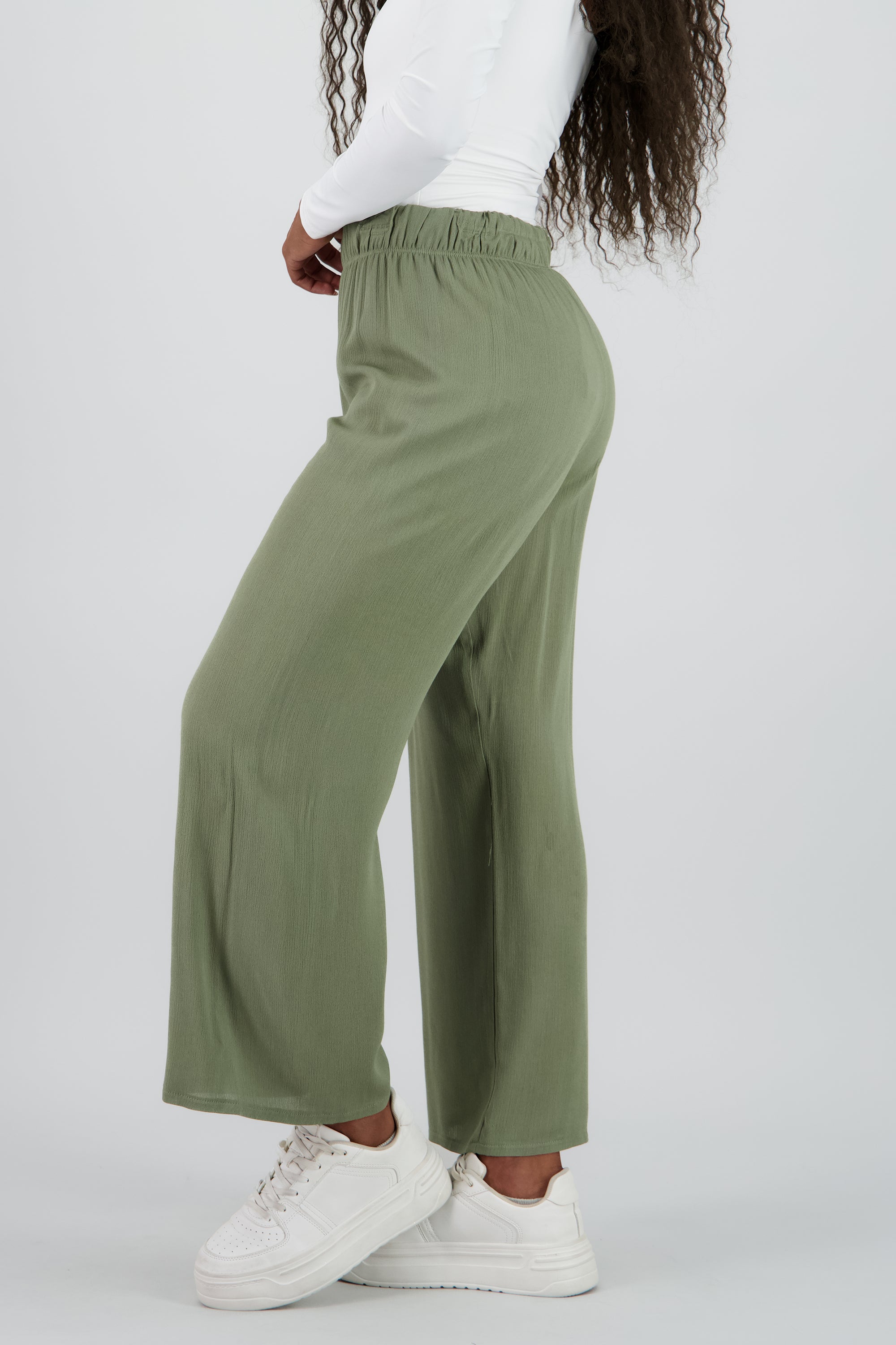 Pantalón Wide Leg Cintura Elástico VERDE CLARO