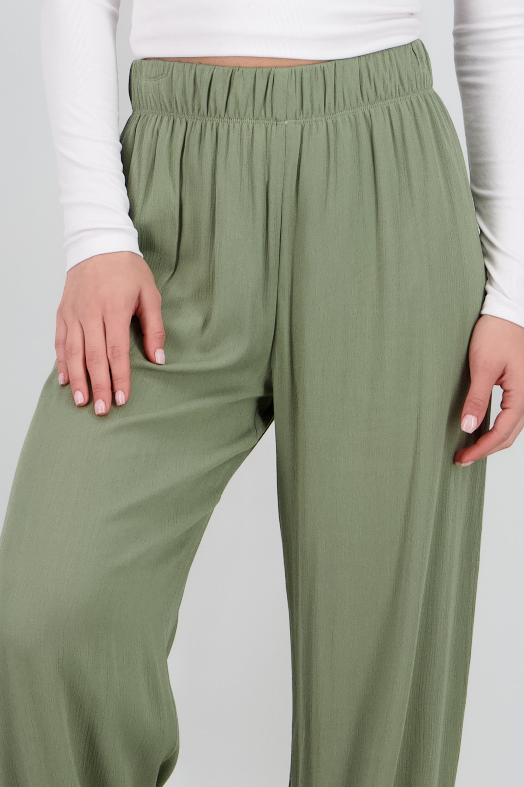 Pantalón Wide Leg Cintura Elástico VERDE CLARO