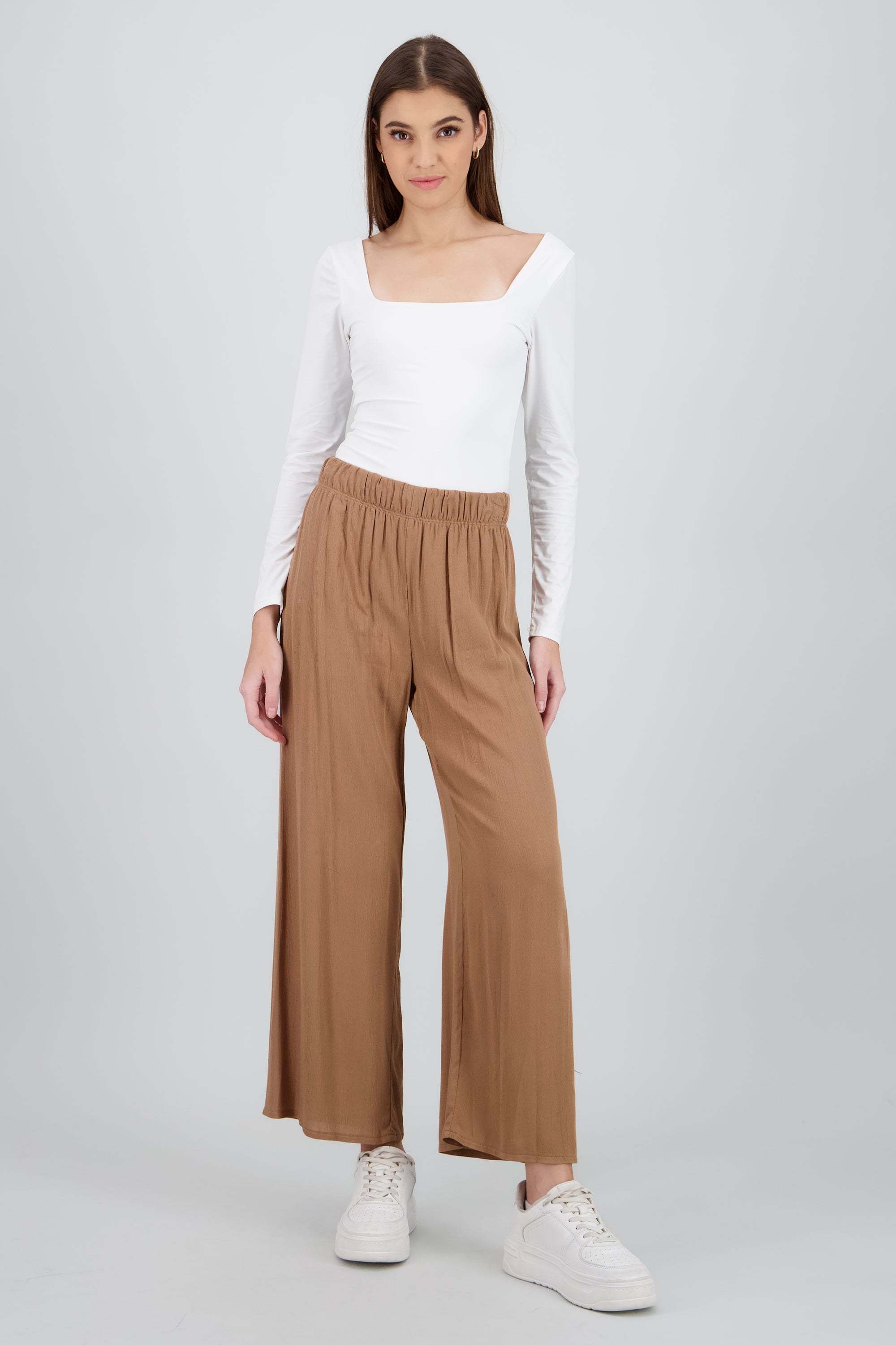 Pantalón Wide Leg Cintura Elástico CAFE OBSCURO