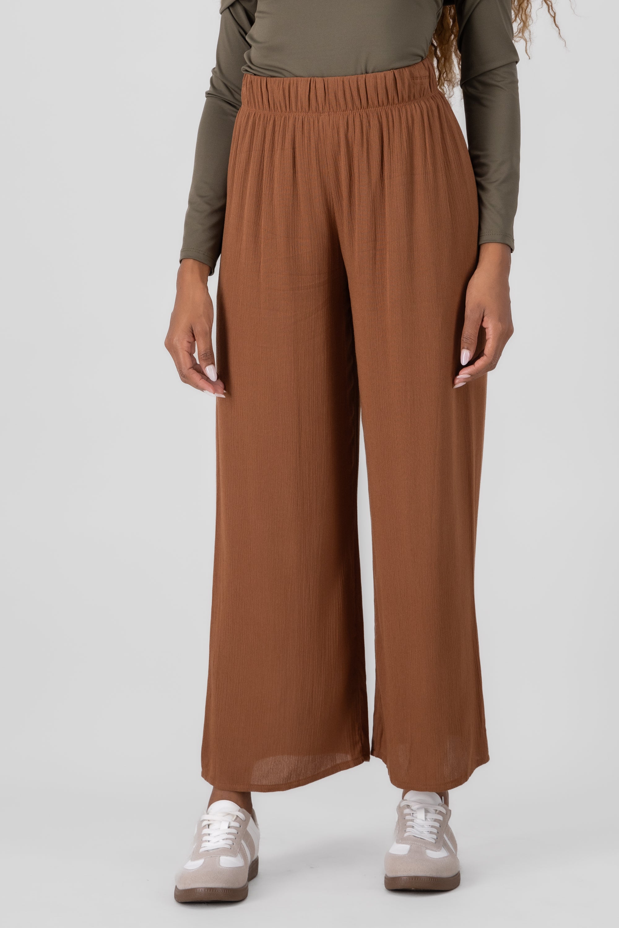 Pantalón Wide Leg Cintura Elástico CAFE OBSCURO