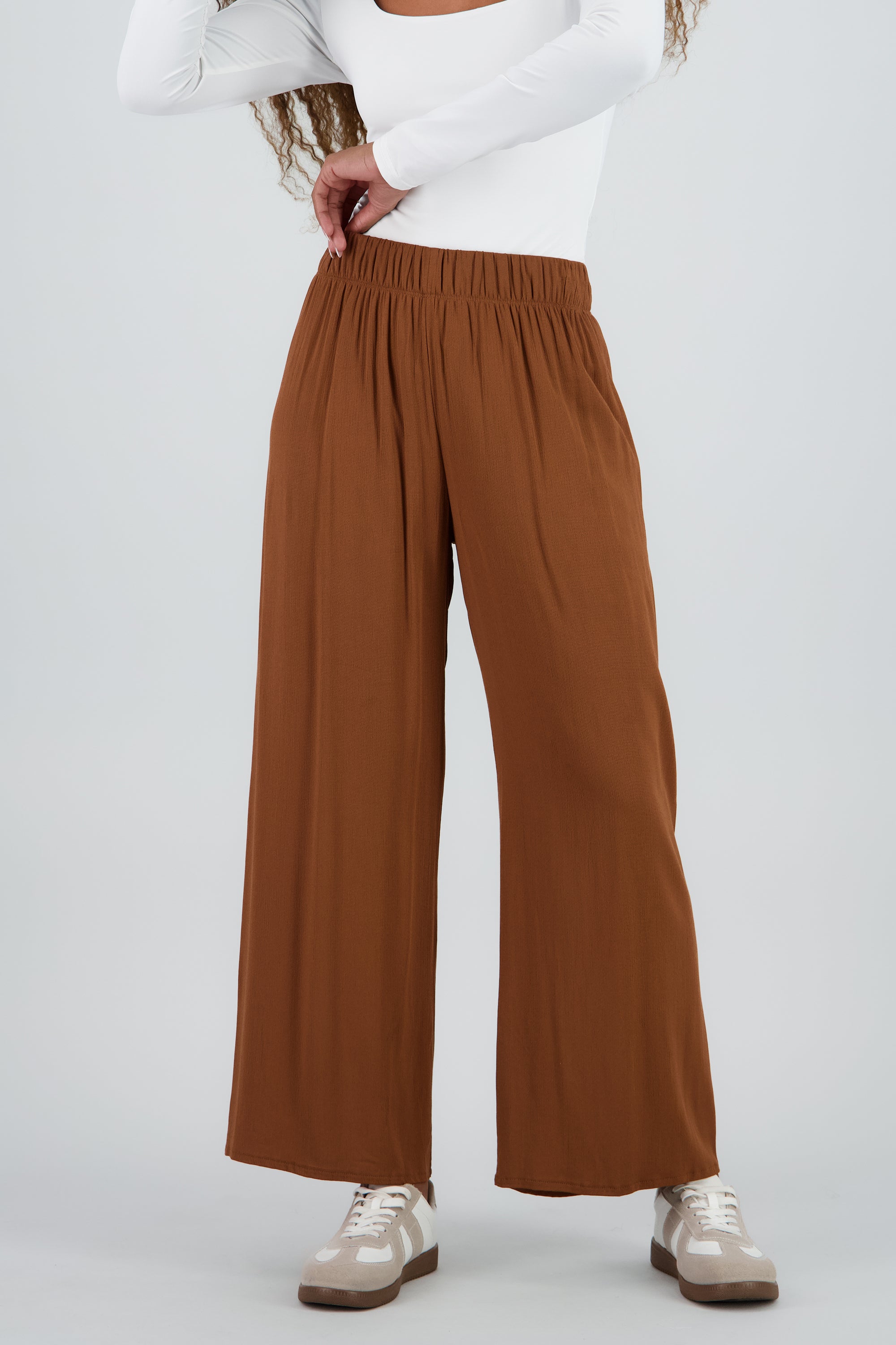 Pantalón Wide Leg Cintura Elástico CAFE OBSCURO