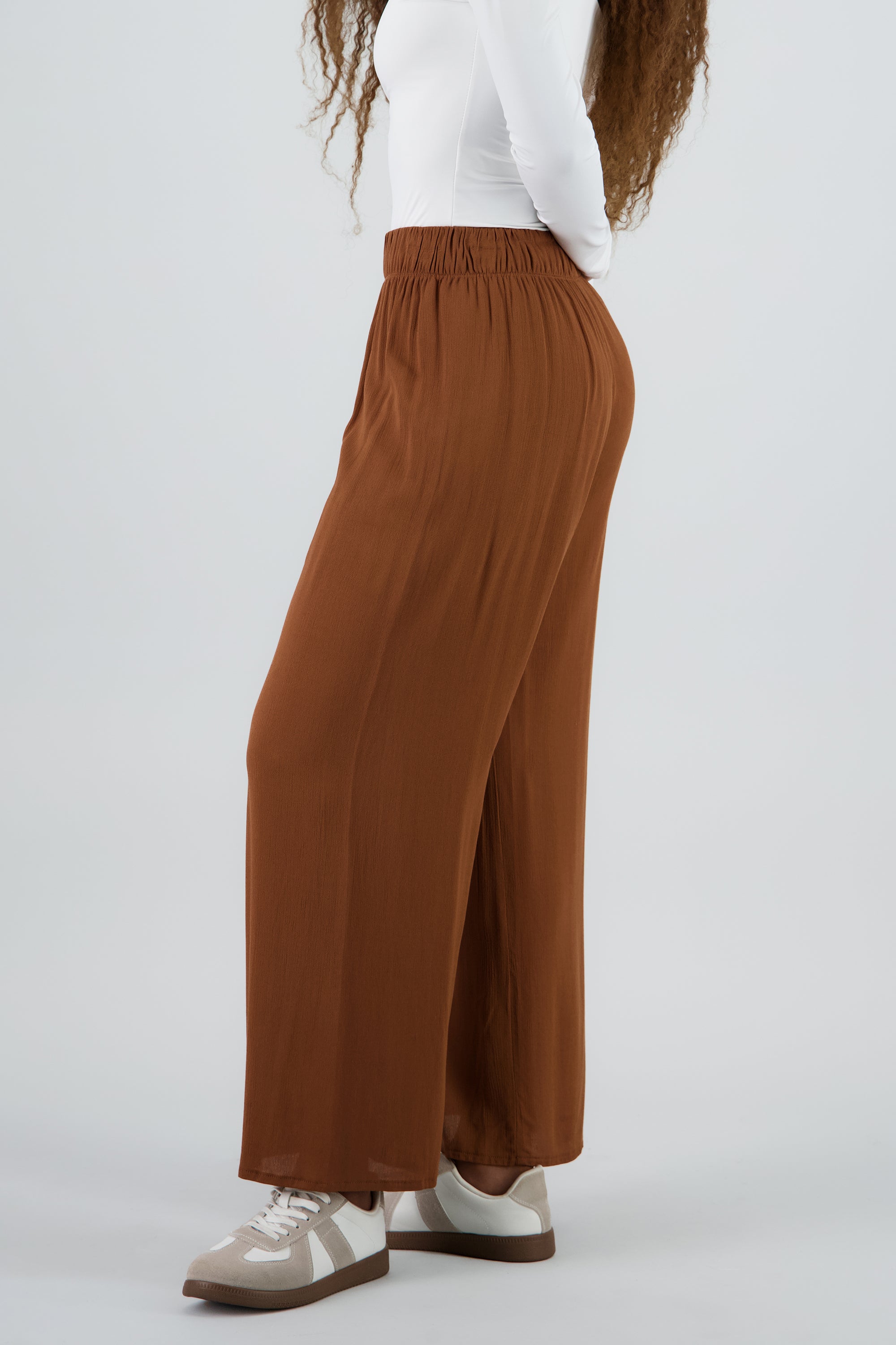 Pantalón Wide Leg Cintura Elástico CAFE OBSCURO