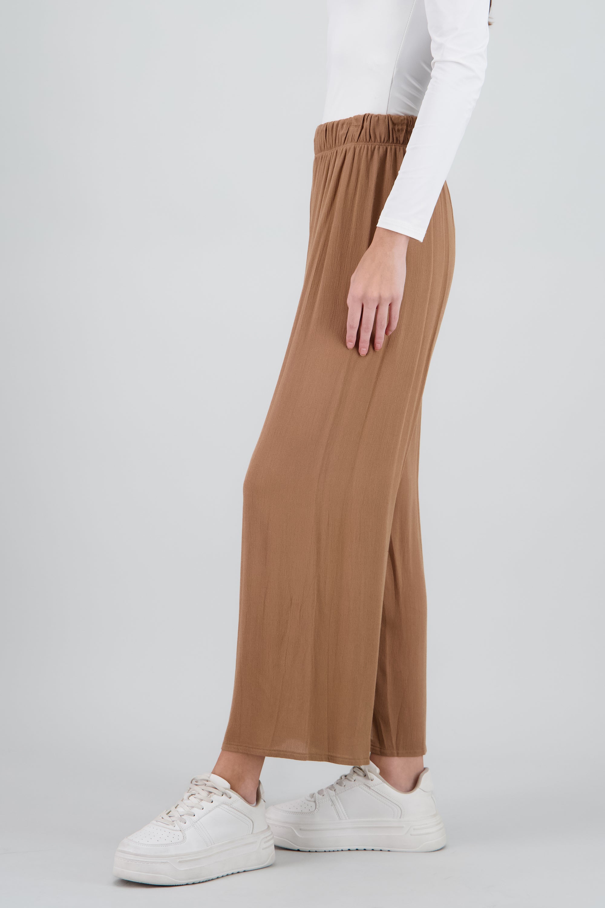 Pantalón Wide Leg Cintura Elástico CAFE OBSCURO