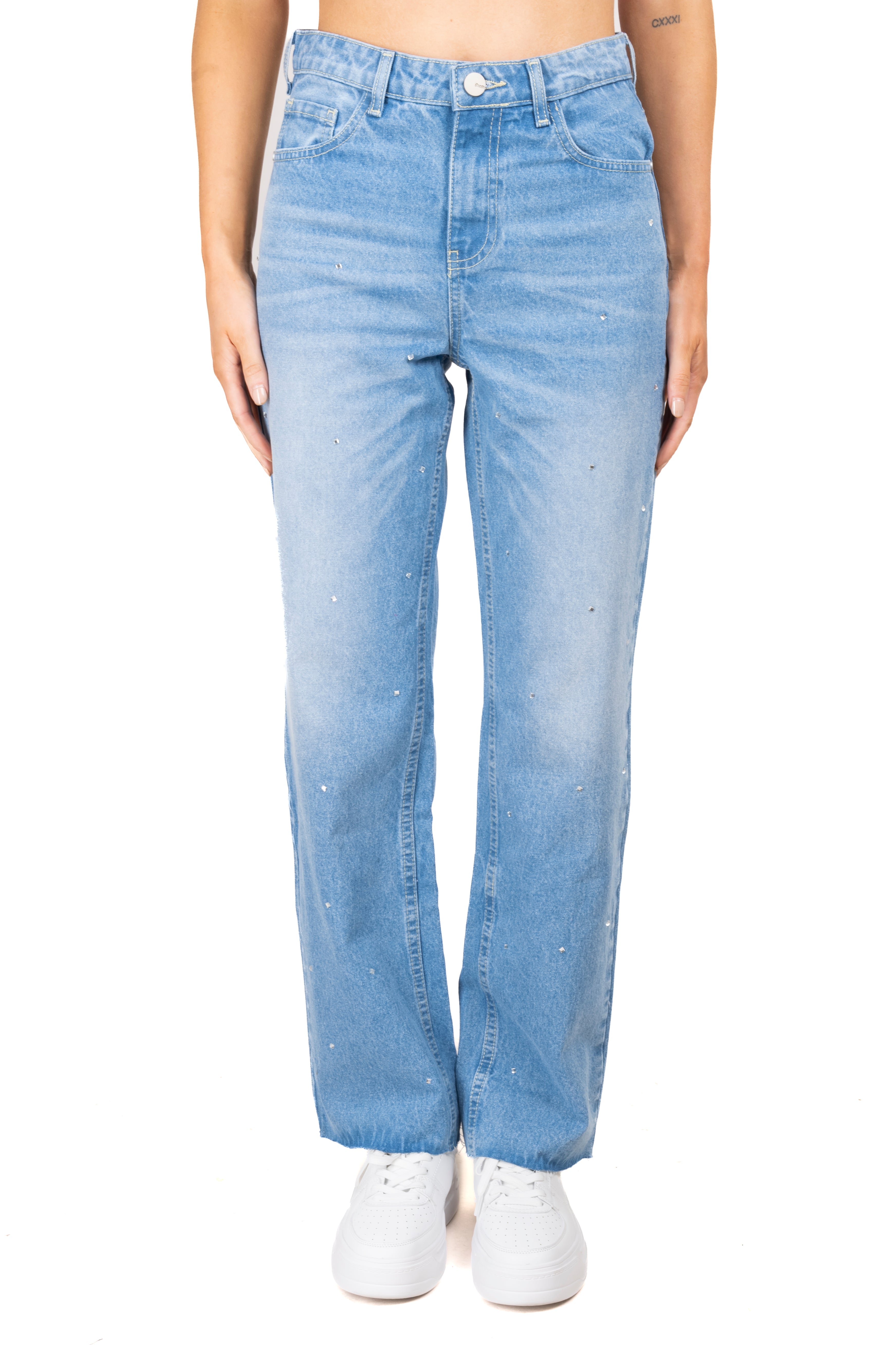 Jeans cintura alta brillos STONE MEDIO