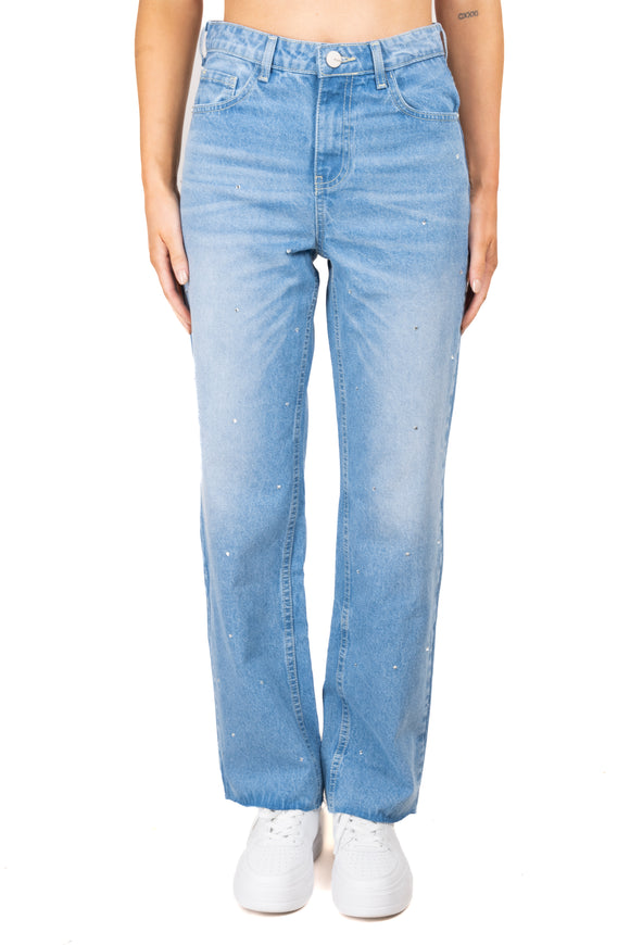Jeans cintura alta brillos