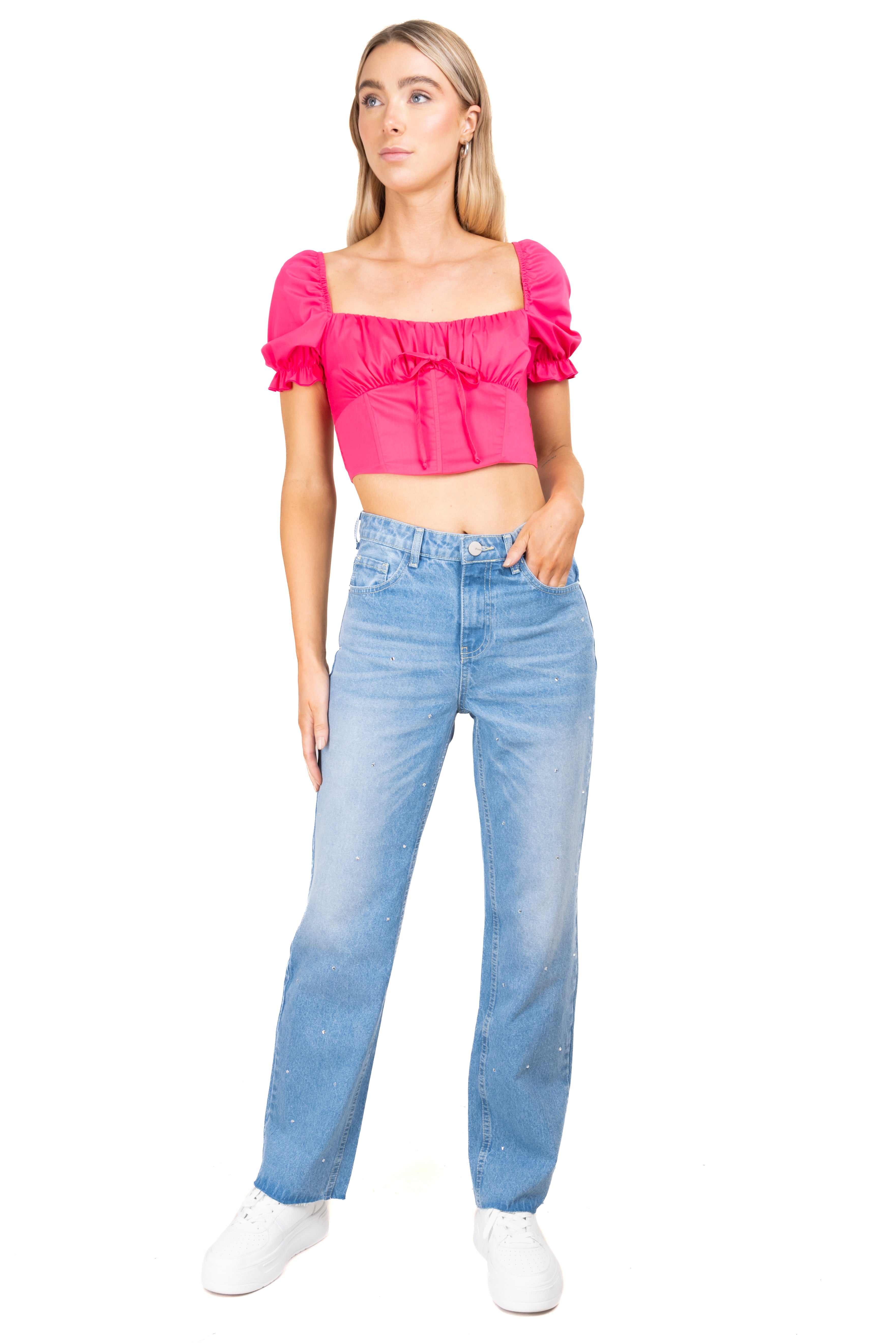 Jeans cintura alta brillos STONE MEDIO