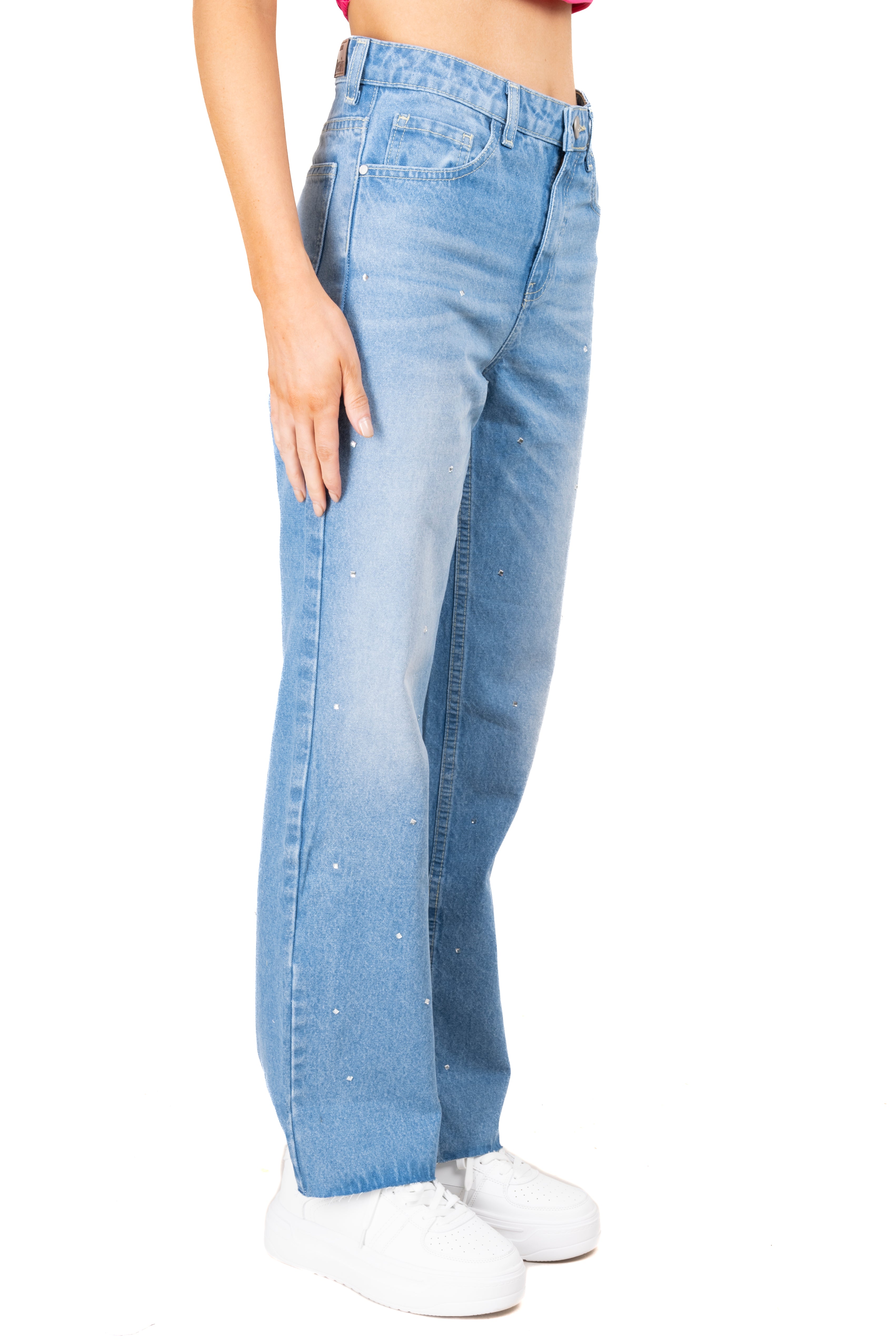Jeans cintura alta brillos STONE MEDIO