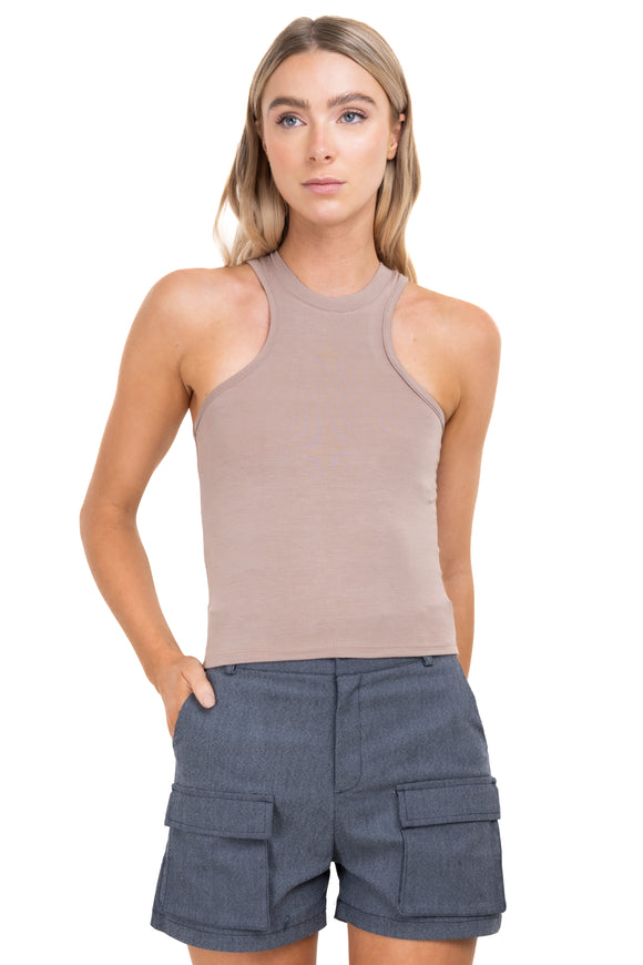 Top cuello redondo liso
