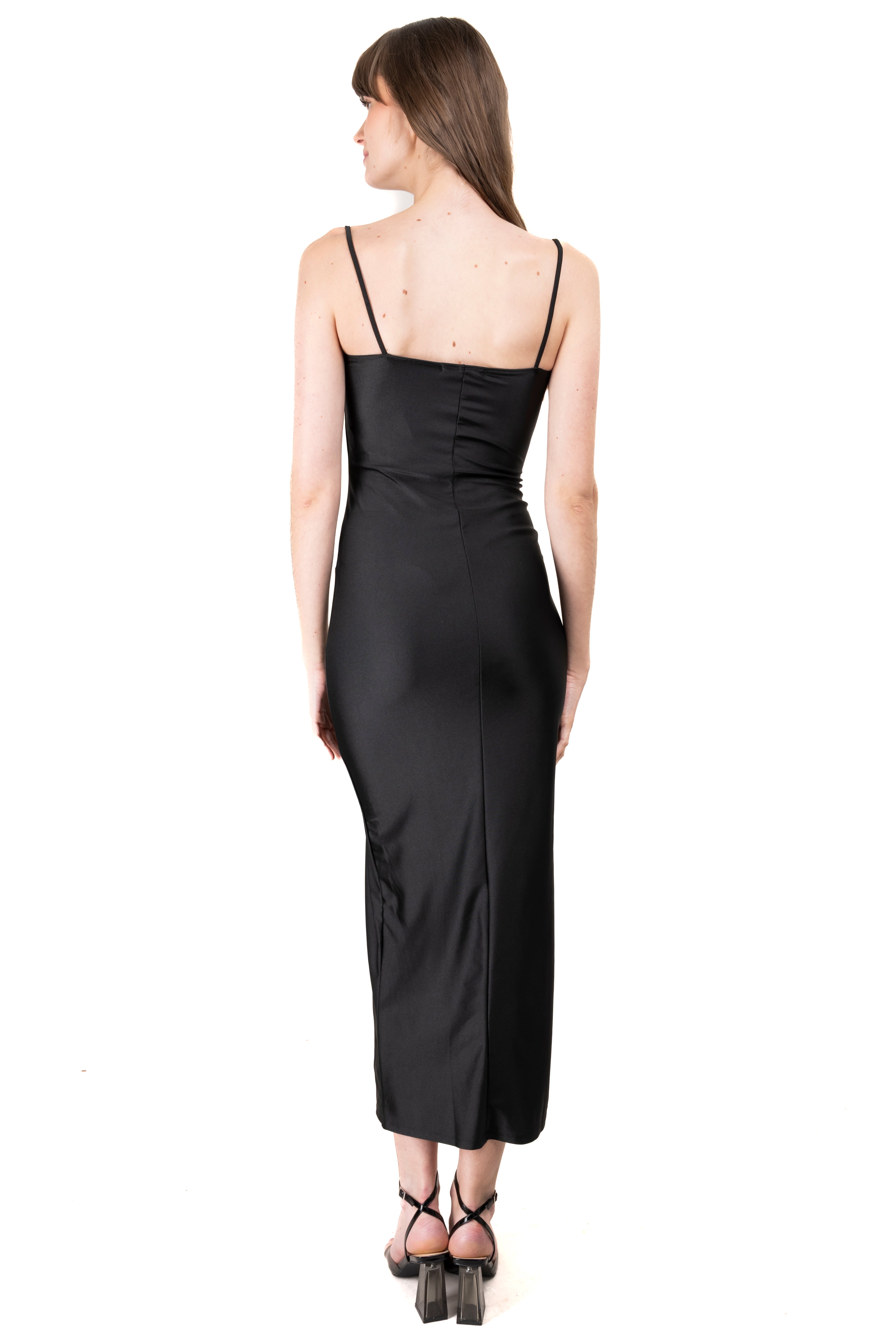 Vestido maxi liso satin NEGRO