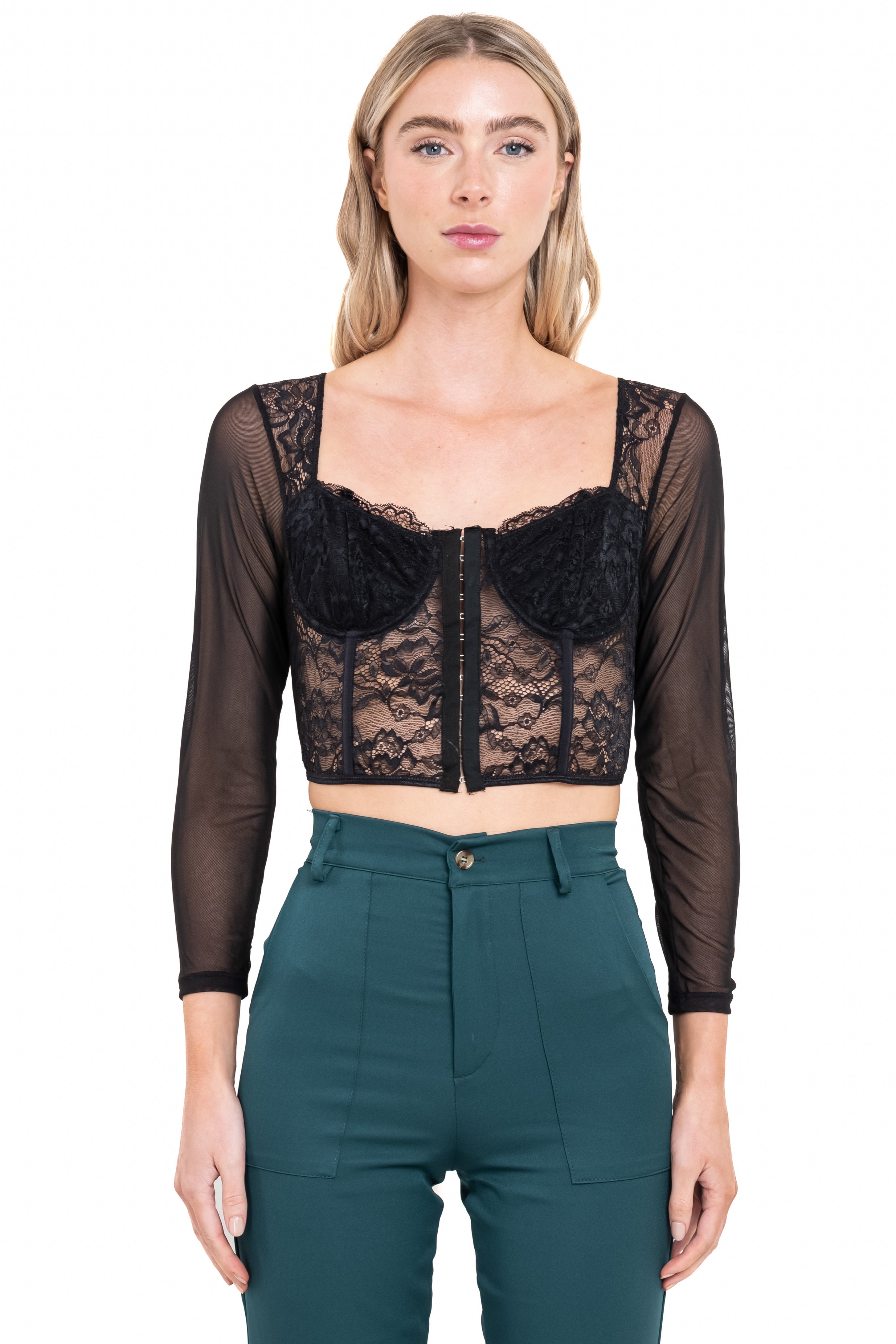 Top bustier mesh encaje NEGRO