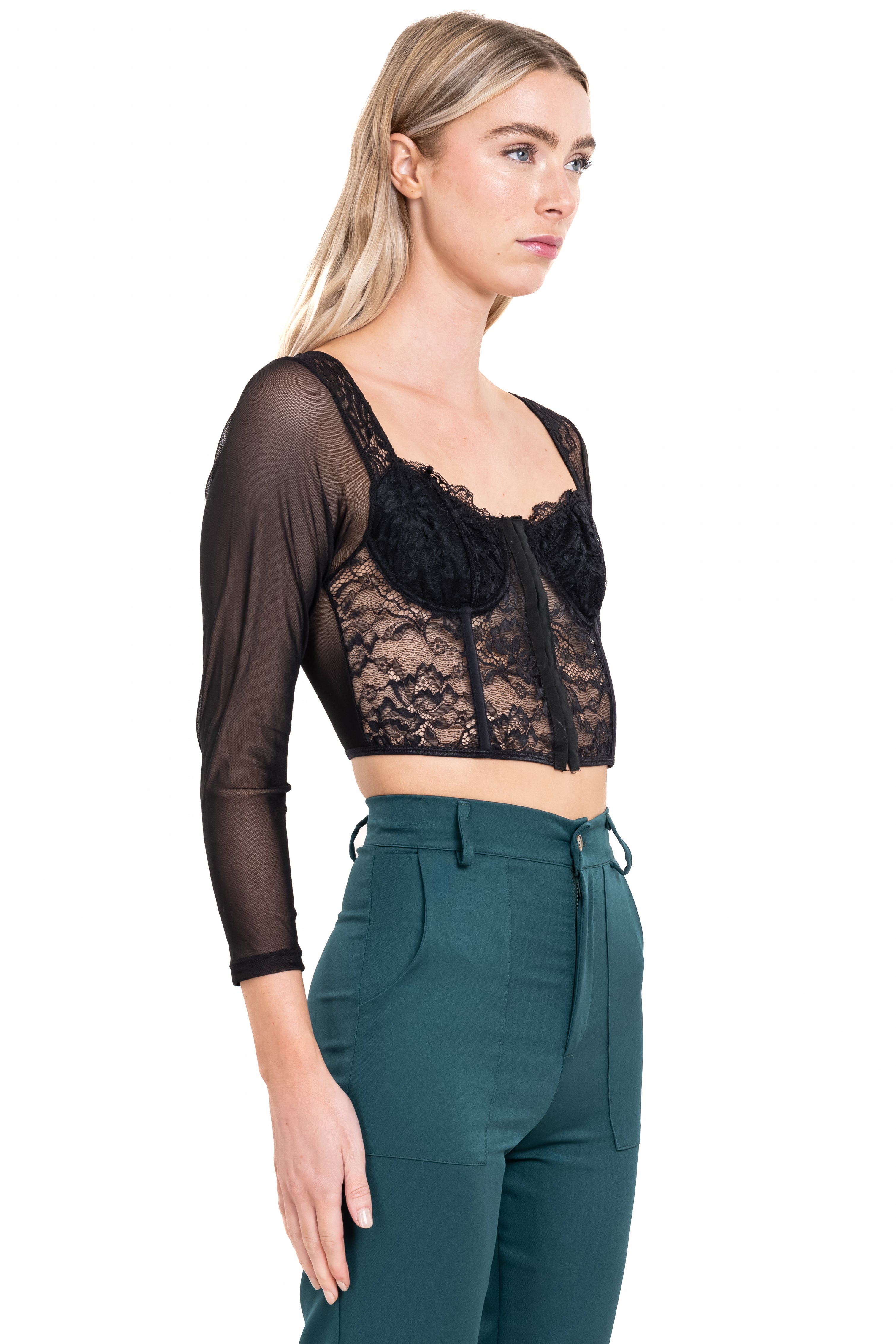 Top bustier mesh encaje NEGRO