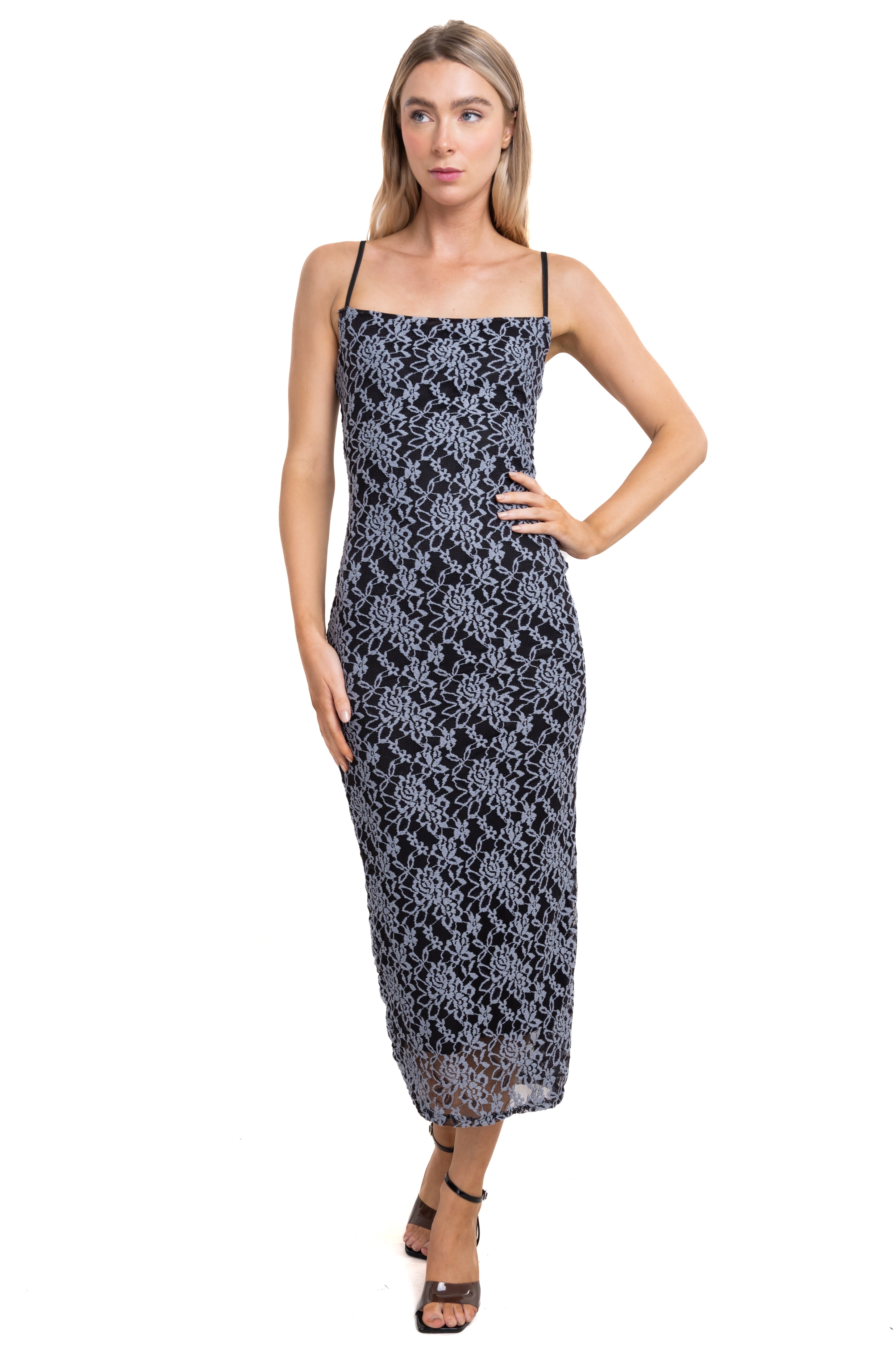 Vestido maxi encaje floreado