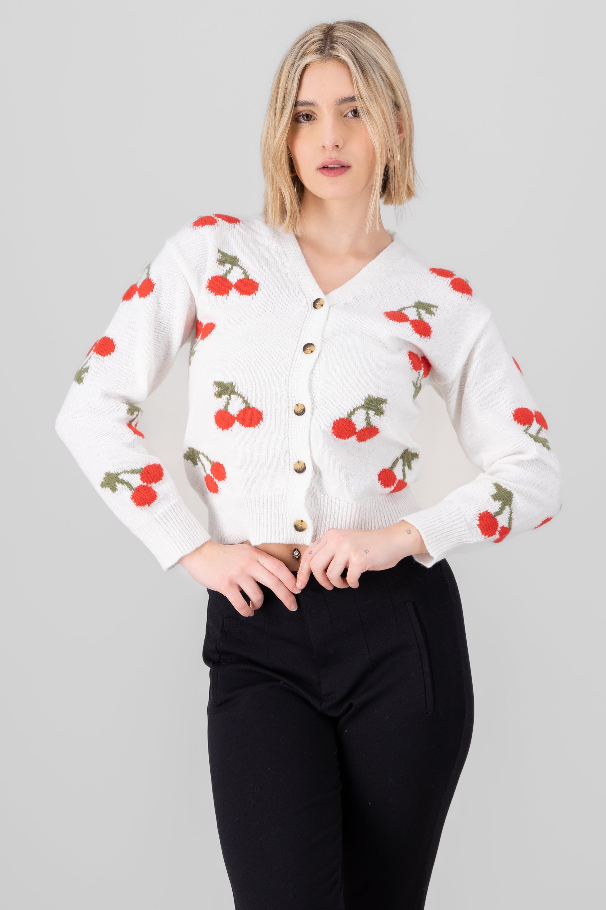 Cardigan Botones Detalle Cerezas BLANCO COMBO