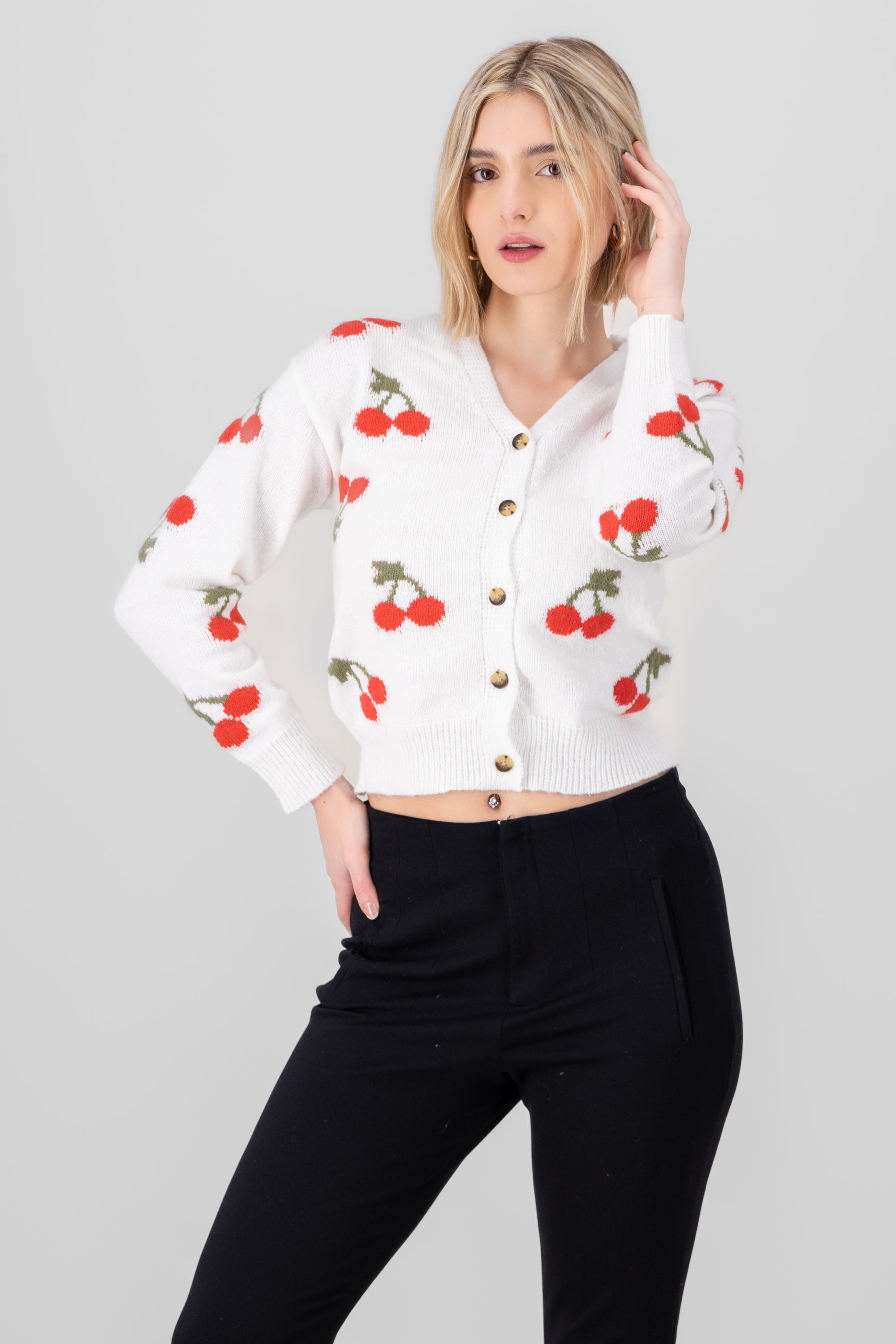 Cardigan Botones Detalle Cerezas BLANCO COMBO